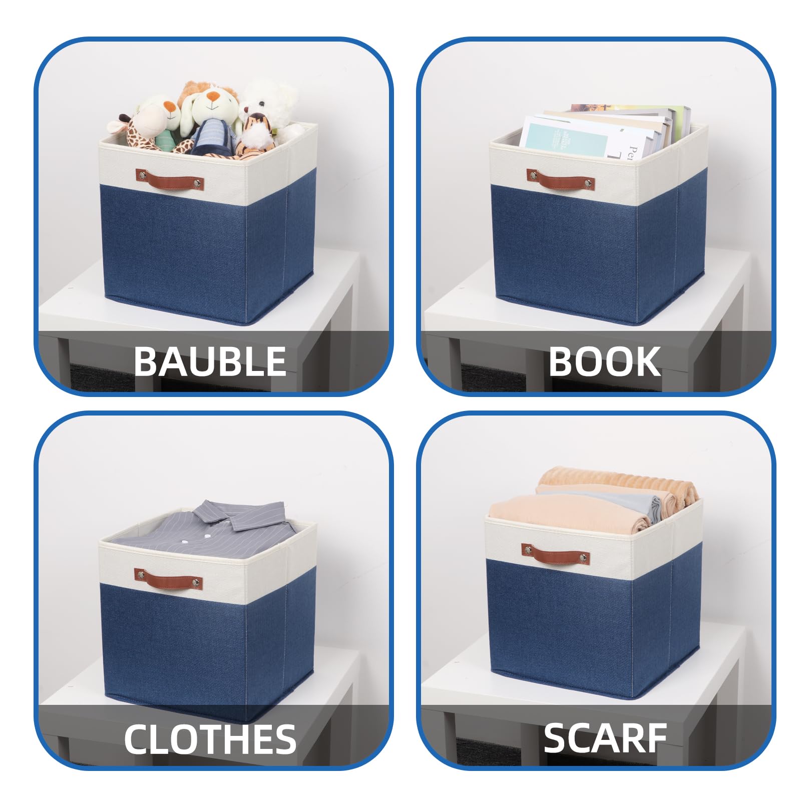 Fabric Storage Bins for Cube Organizer 4 Pack Cube Storage Bins 13 Storage Cubes for Shelves Storage Baskets for Organizing Books