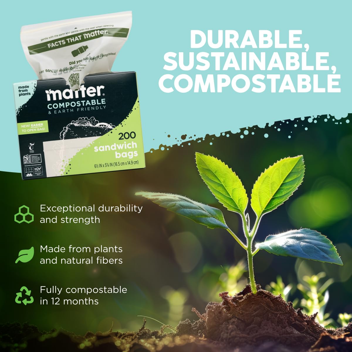 Compostable Sandwich Bags (200 Count)