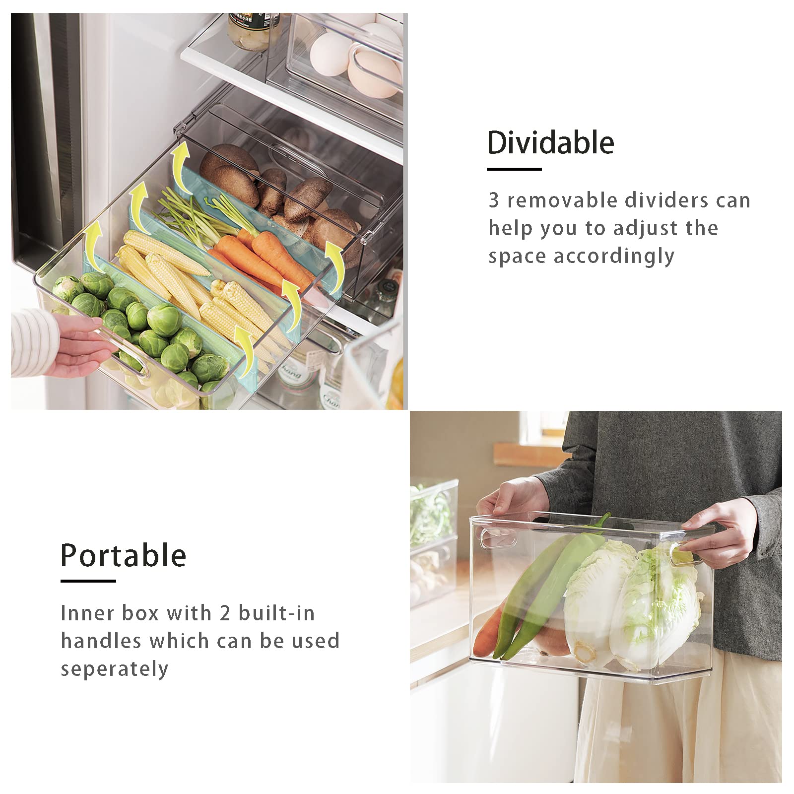 7 pack Stackable Refrigerator Organizer Bins Pull