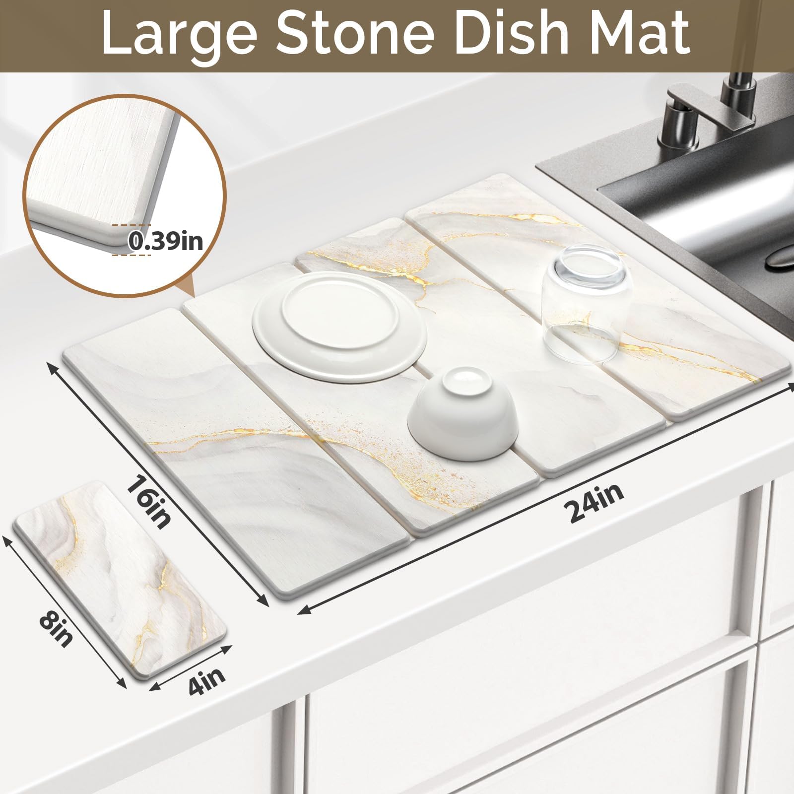 Large Stone Dish Drying Mat for Kitchen Counter (2 Count)