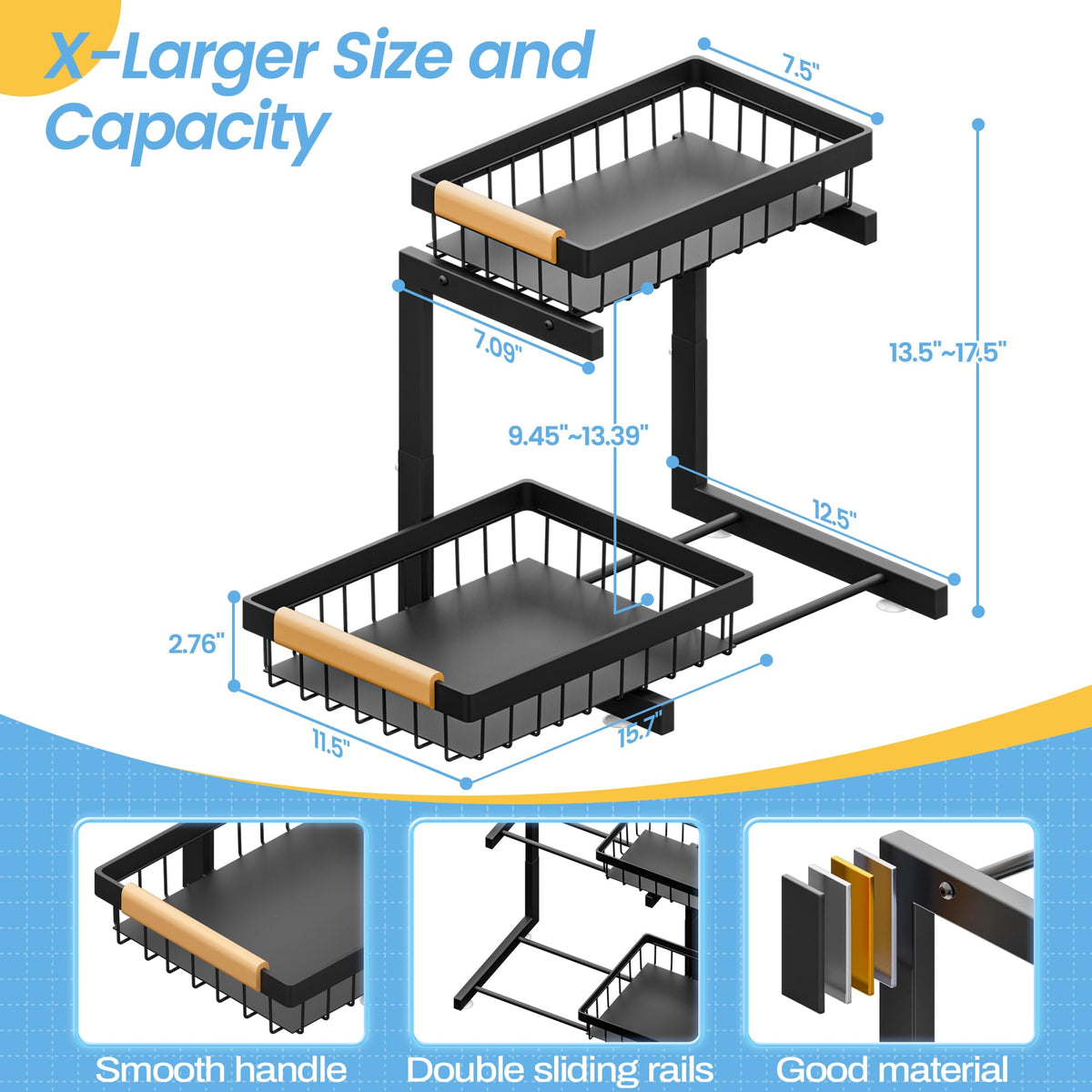 Under Sink Organizer 2 Packs 2 Tier Expandable Height Under (2 Count)