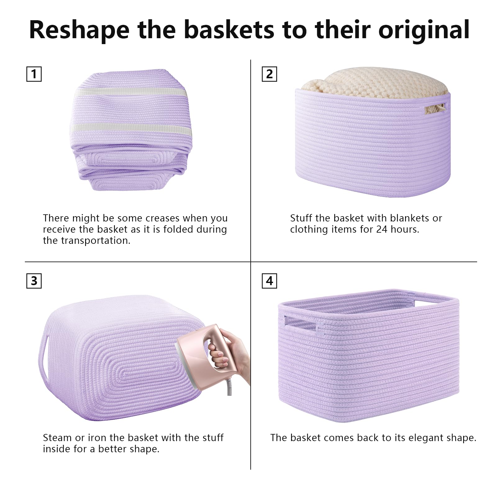 4 Pack Storage Baskets for Organizing 15L Cube Storage Bins Purple (4 Count)