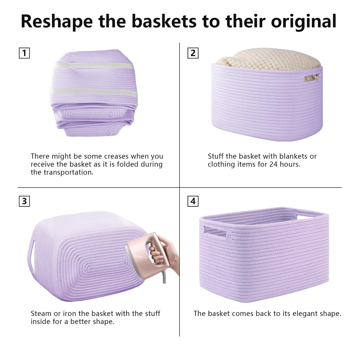 4 Pack Storage Baskets for Organizing 15L Cube Storage Bins Purple (4 Count)