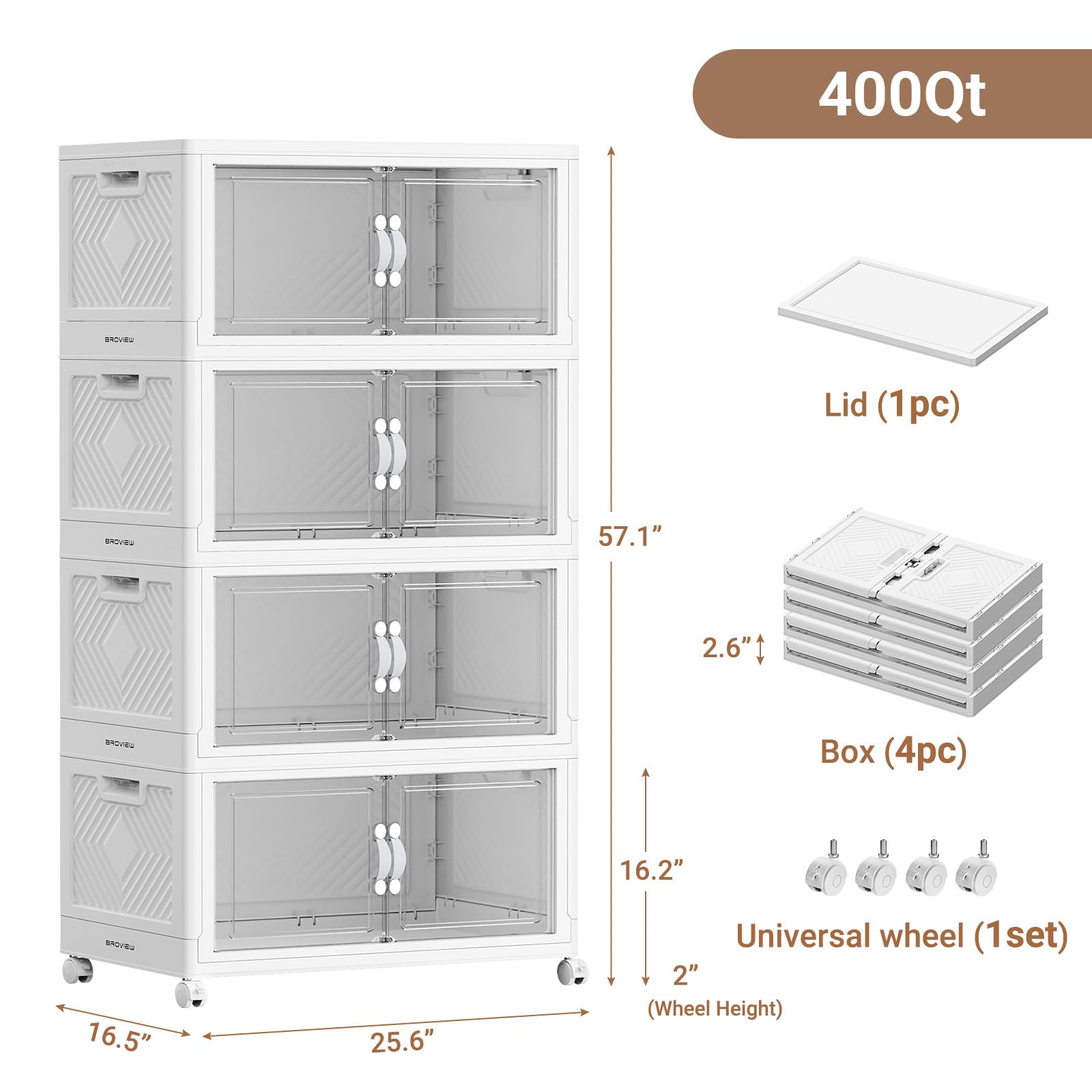 400QT Large Stackable Storage Bins with Clear Doors (4 Count)