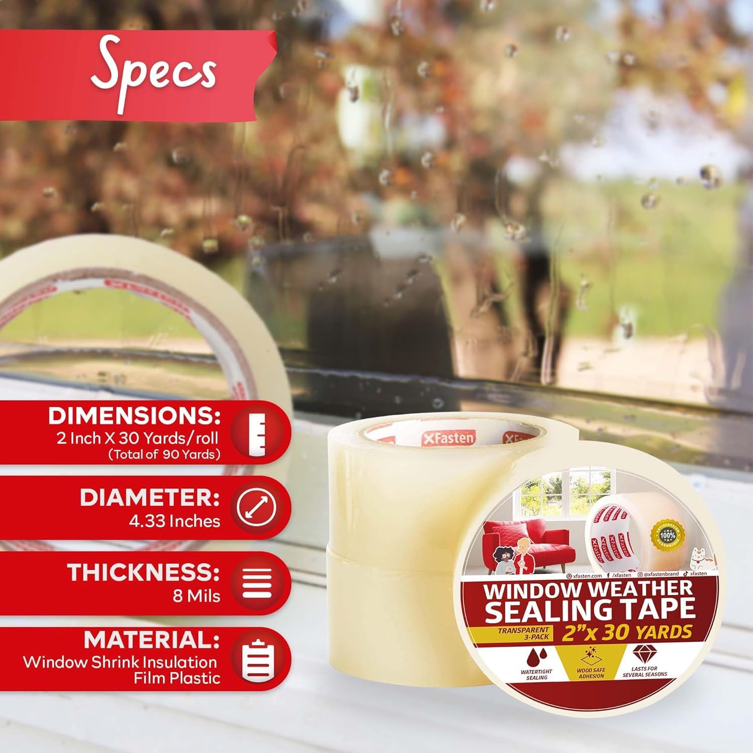 Transparent Window Weather Stripping Tape 2”x30yds (270 Foot)
