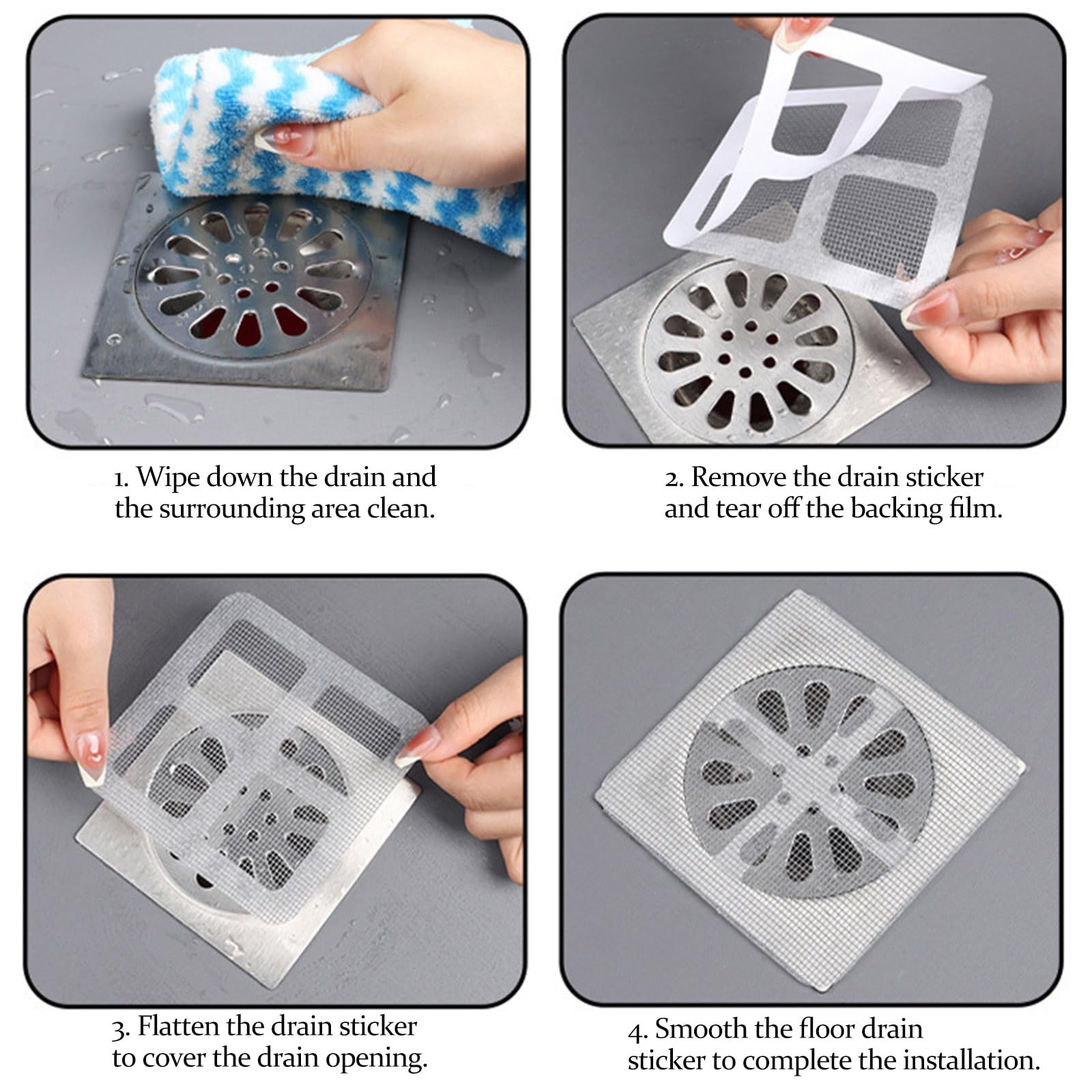 30pcs Disposable Shower Drain Hair Catcher Screen Sticker 4" X 4" Square Floor Drain Strainer Mesh Filter Cover for Bathroom Laundry Tub Bathtub Sink for Human Pet Sewer Bulk Blocking (30 Count)