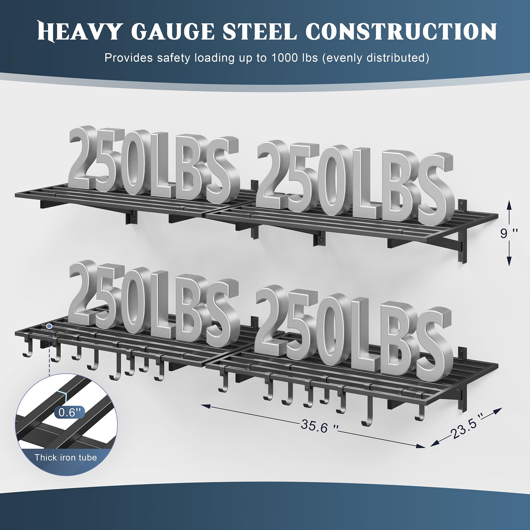 4 Pack Wall Mounted Garage Shelving with 16 Hooks (4 Count)