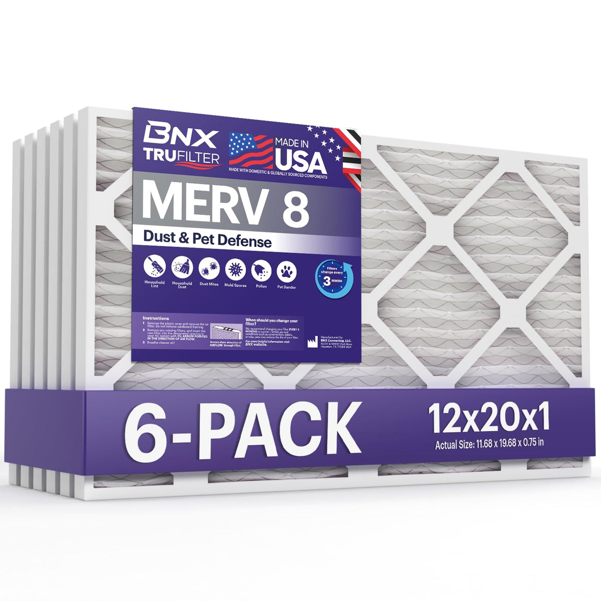 TruFilter 12x20x1 Air Filter MERV 8 (6 Count)