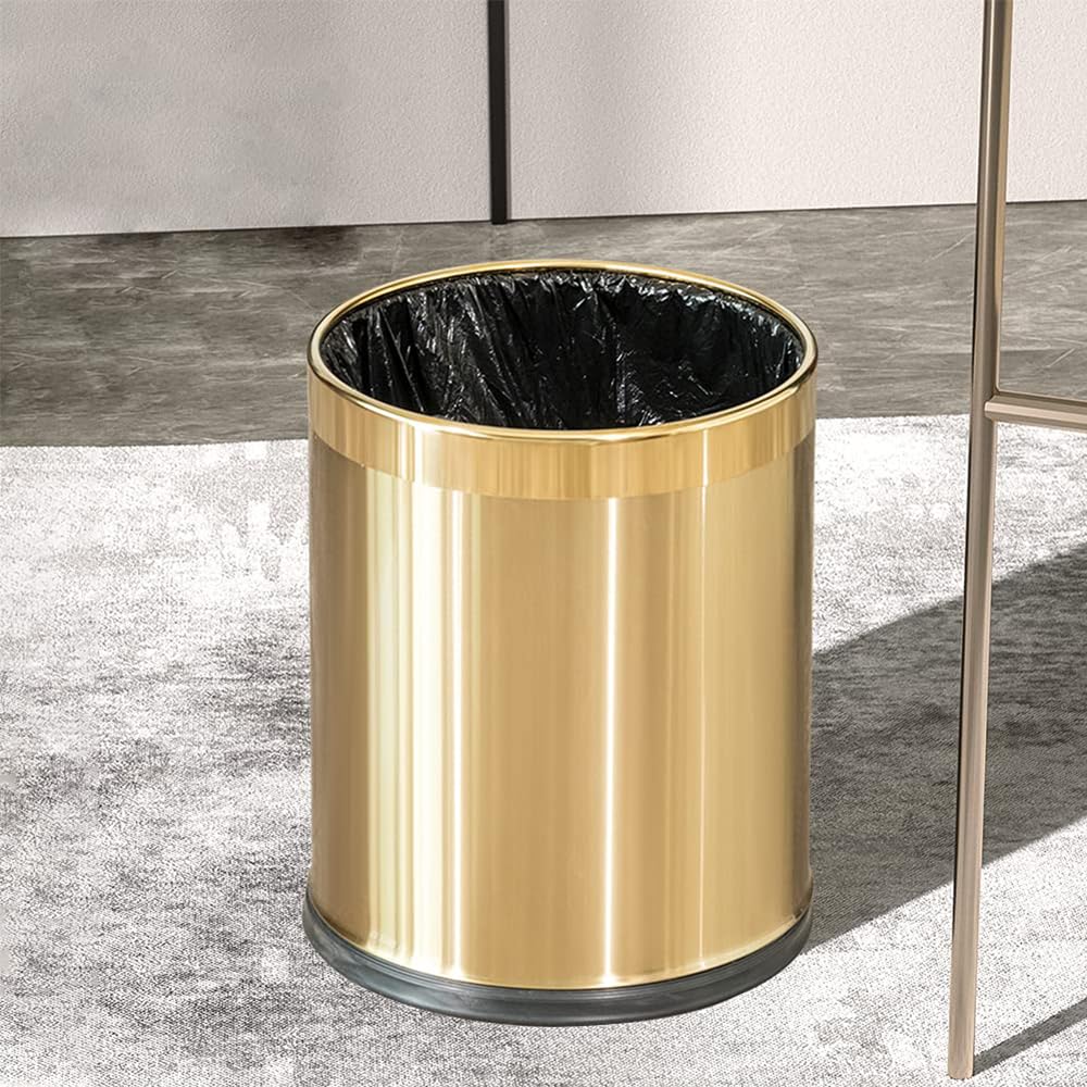 14L/2.6GAL，Gold Bathroom Trash can,Brushed Brass Garbage can,Small Gold Wastebasket for Bathroom,Office,Hotel,Restaurant(Gold14) (15 Fl Oz)