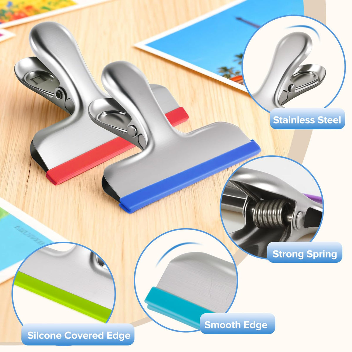 8 Pack Stainless Steel Chip Bag Clips Covered with Silicone (12 Count)