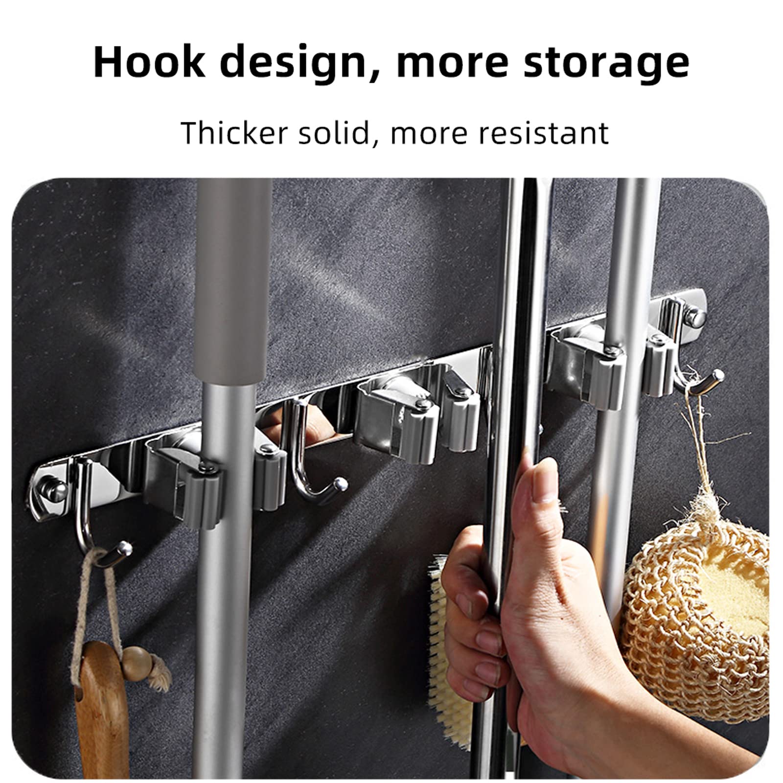 Stainless Steel Broom Holder Bathroom Storage Wall Mount Metal Holder for Heavy Duty Tool Organizer