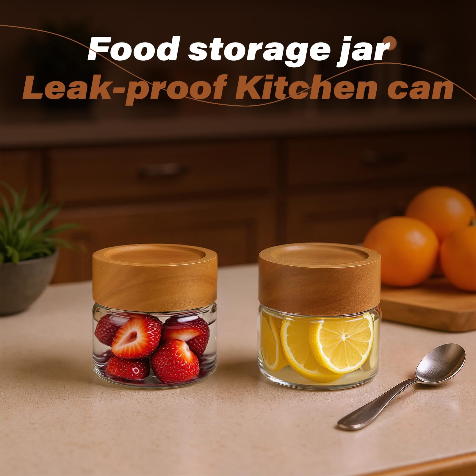 2 Pack 4 fl oz Leakproof Mason Jars with Acacia Wood Lids (6 Count)