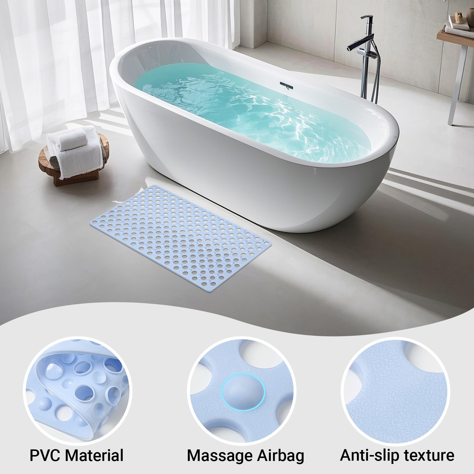 Non Slip Bathtub Mat and Shower Mat 31x17 inch