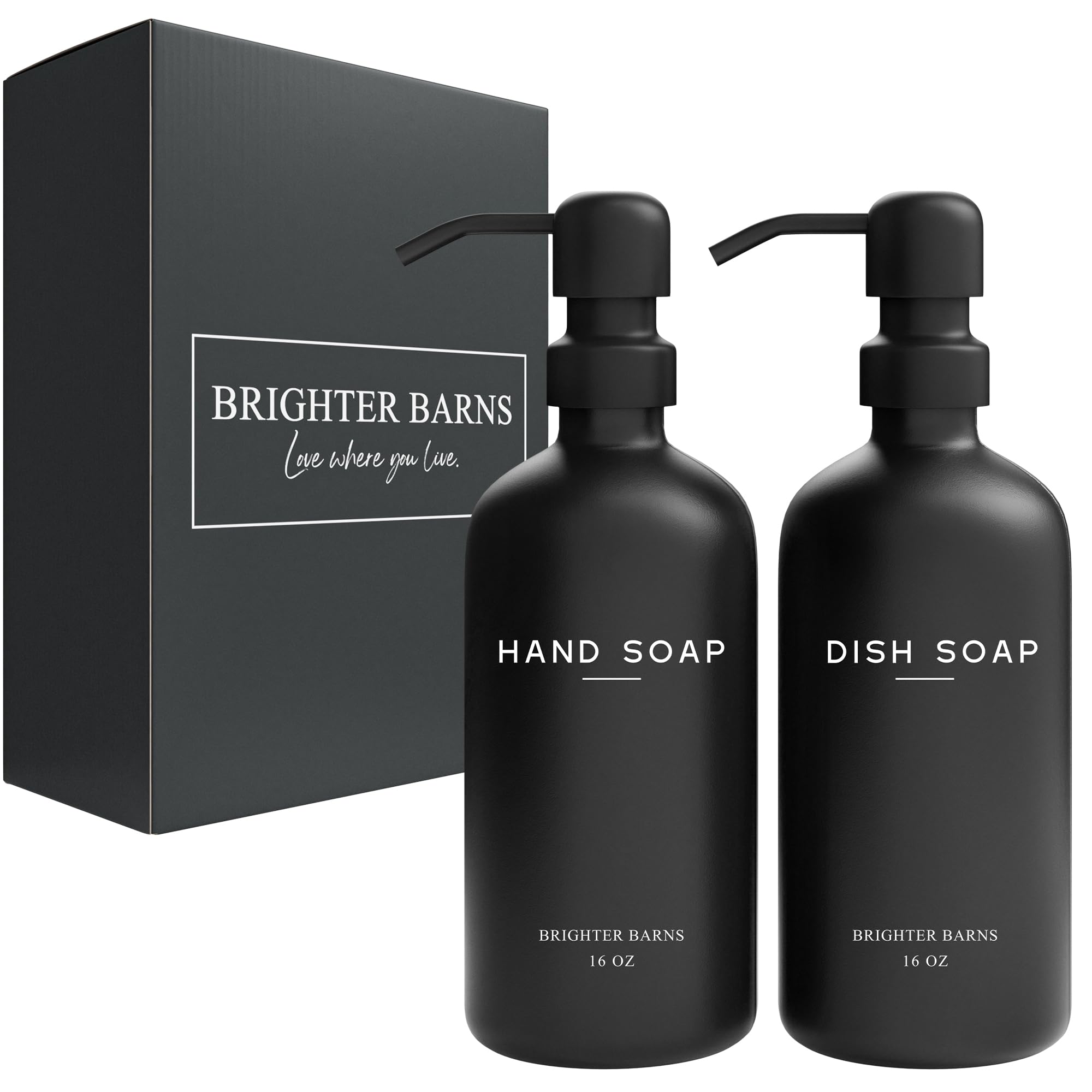 Black Glass Hand and Dish Soap Dispenser Set by Brighter Barns (2 Count)