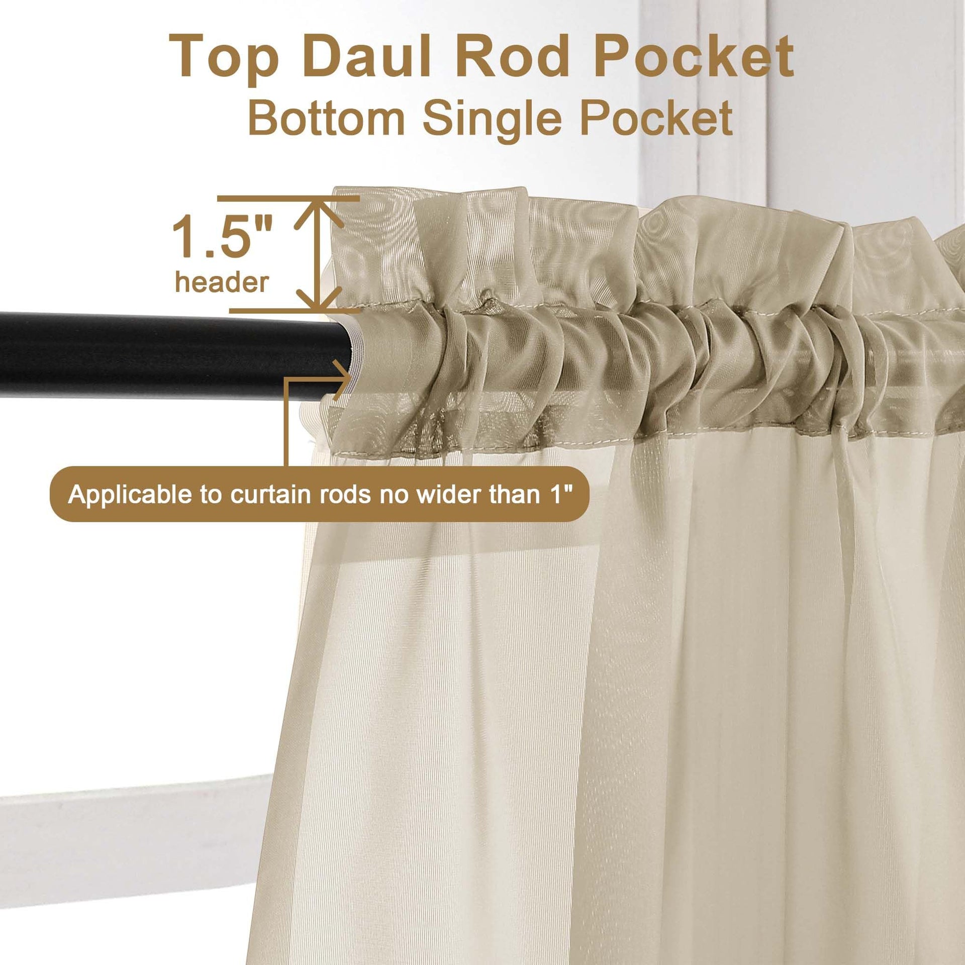 Taupe Sheer Curtains 108 Inches Long (2 Count)