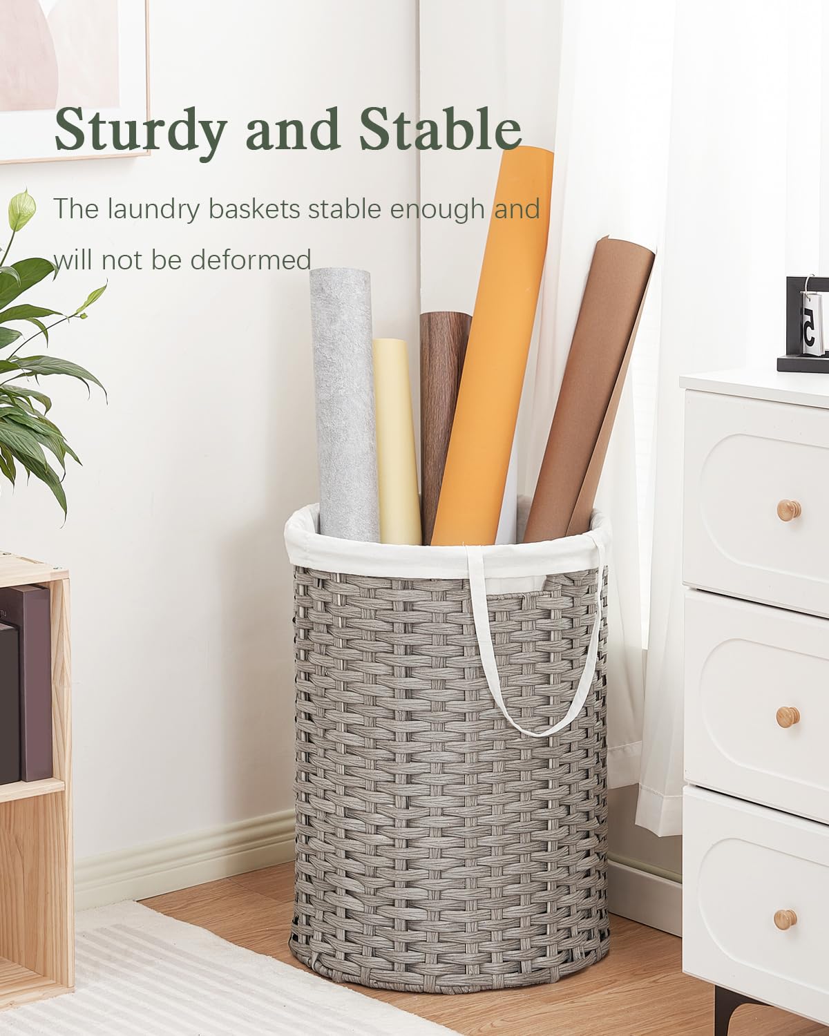 Laundry Basket Round PE Rattan Laundry Hamper