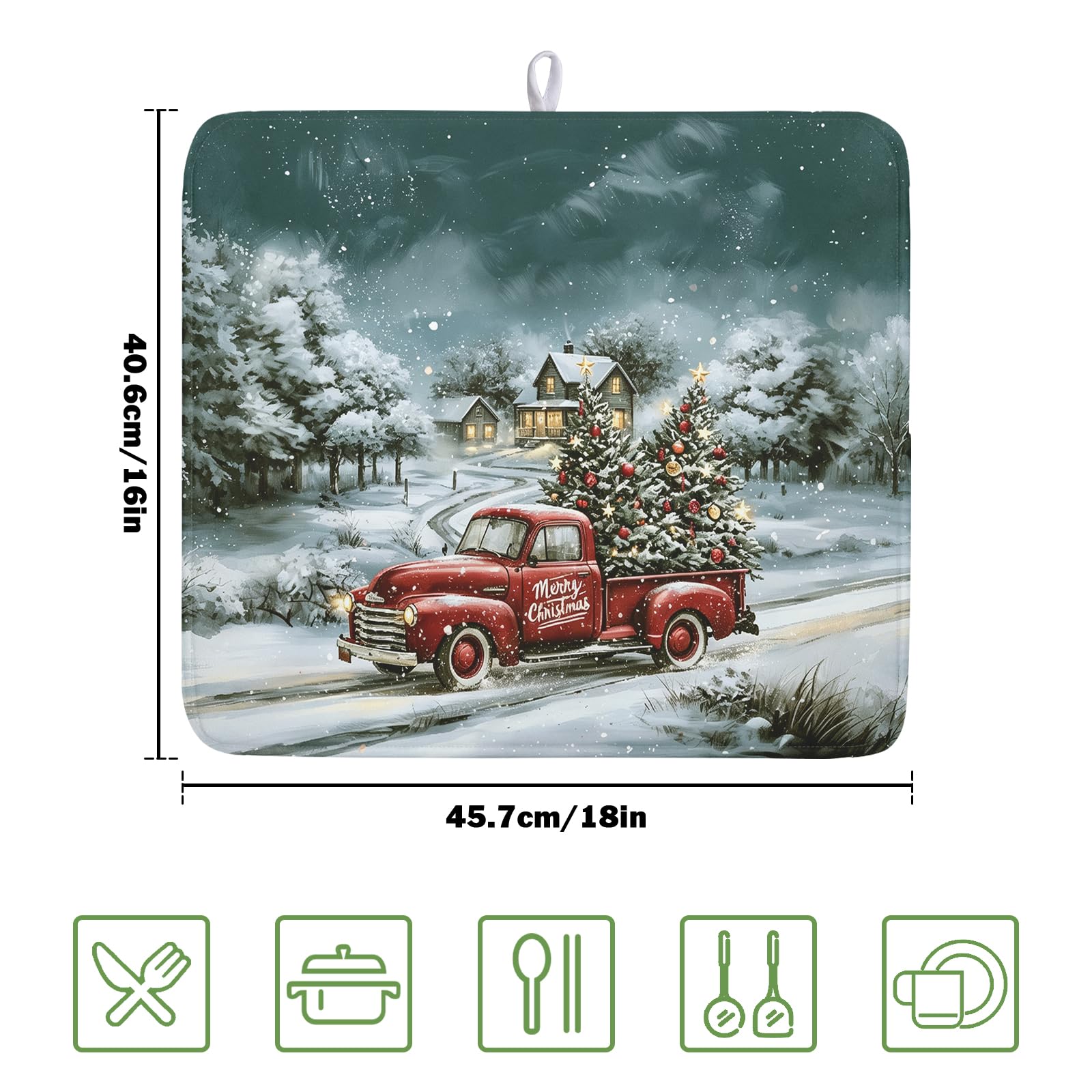 Merry Christmas Decorations Dish Drying Mat 16x18 Inch