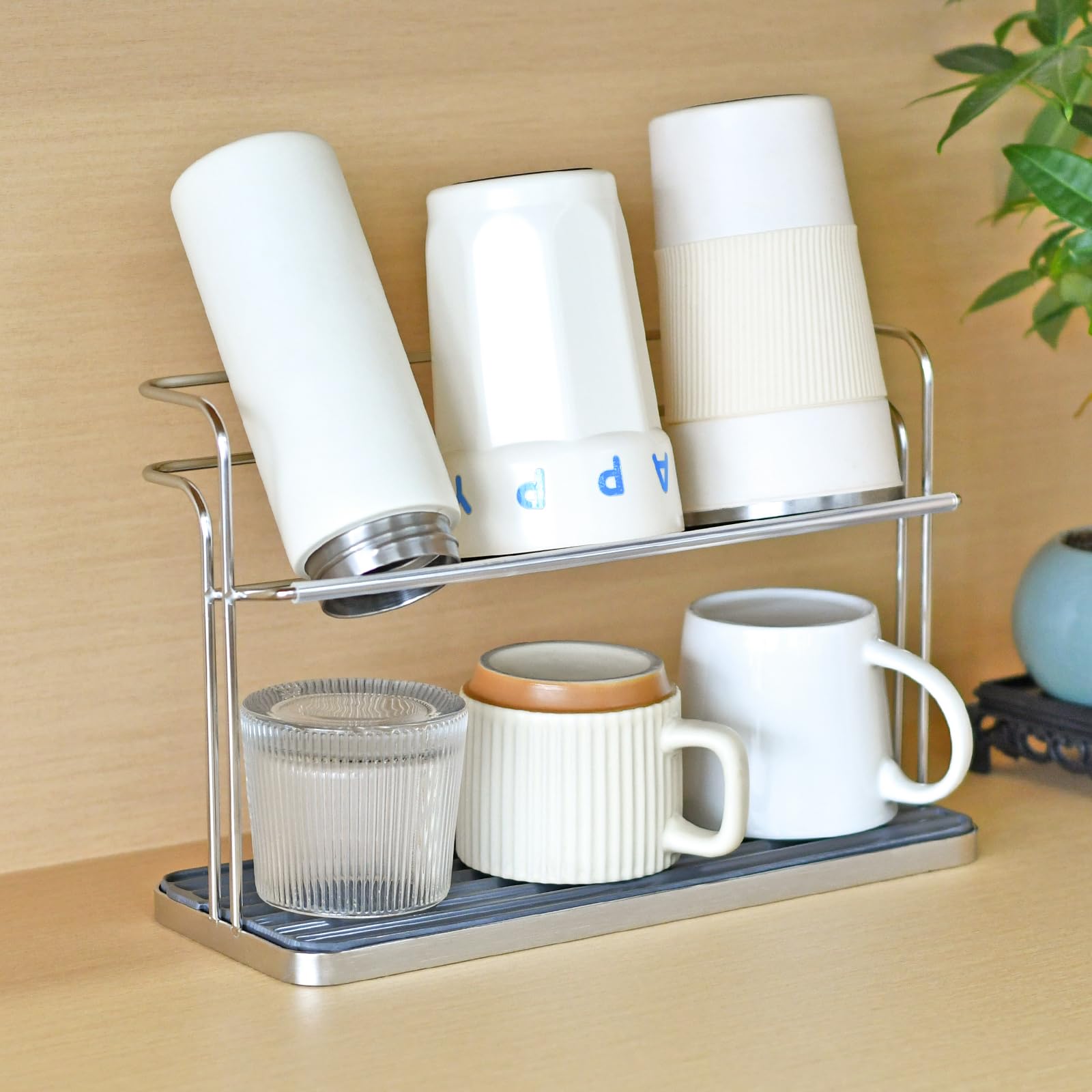 Bottle & Cup Drying Rack with Drain Tray