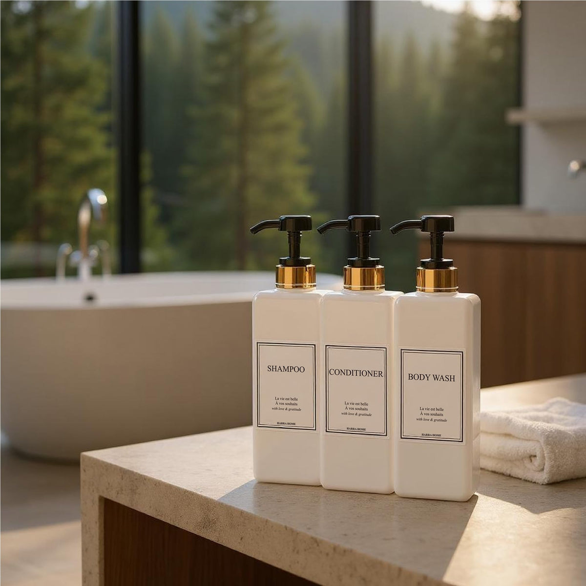 Modern Gold Design Shampoo and Conditioner Dispenser (3 Count)