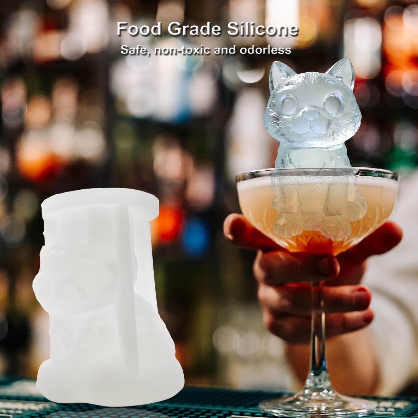 3D Cat Ice Cube Silicone Molds Tray for Whiskey (2 Count)