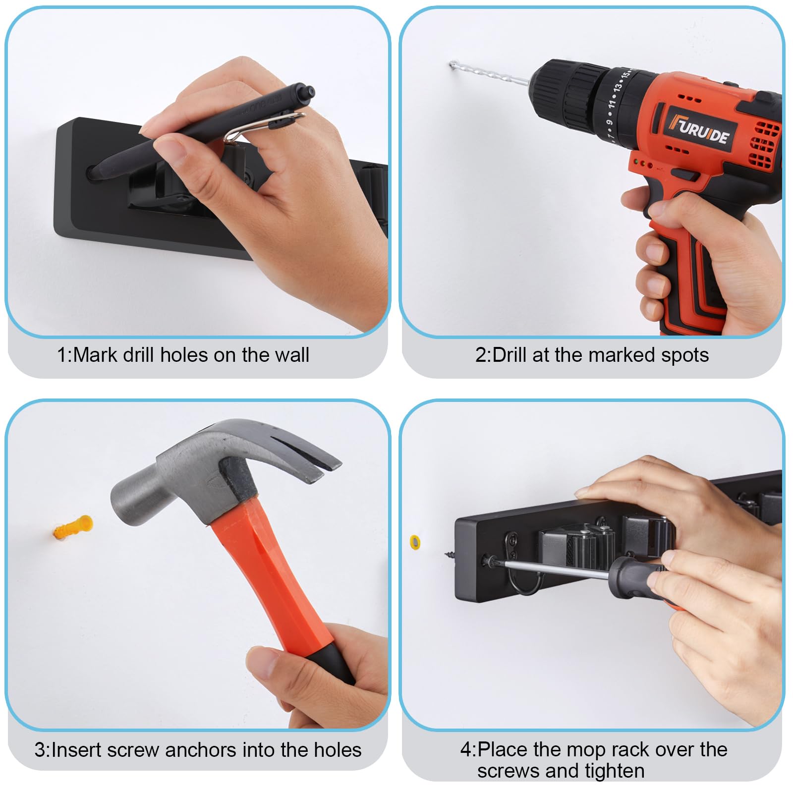 Black Broom Holder Wall Mount