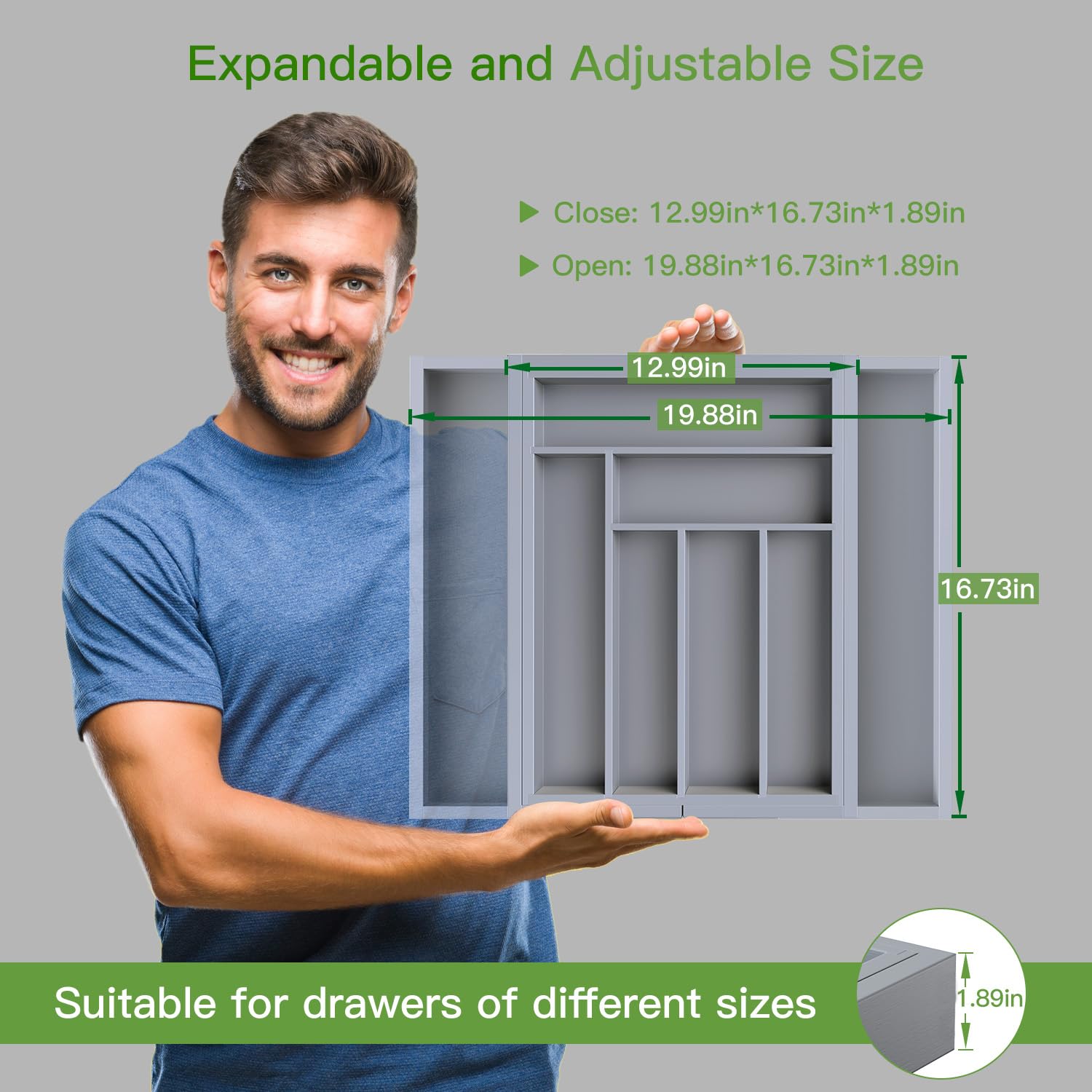 Bamboo Expandable Drawer Organizer for Utensils Holder