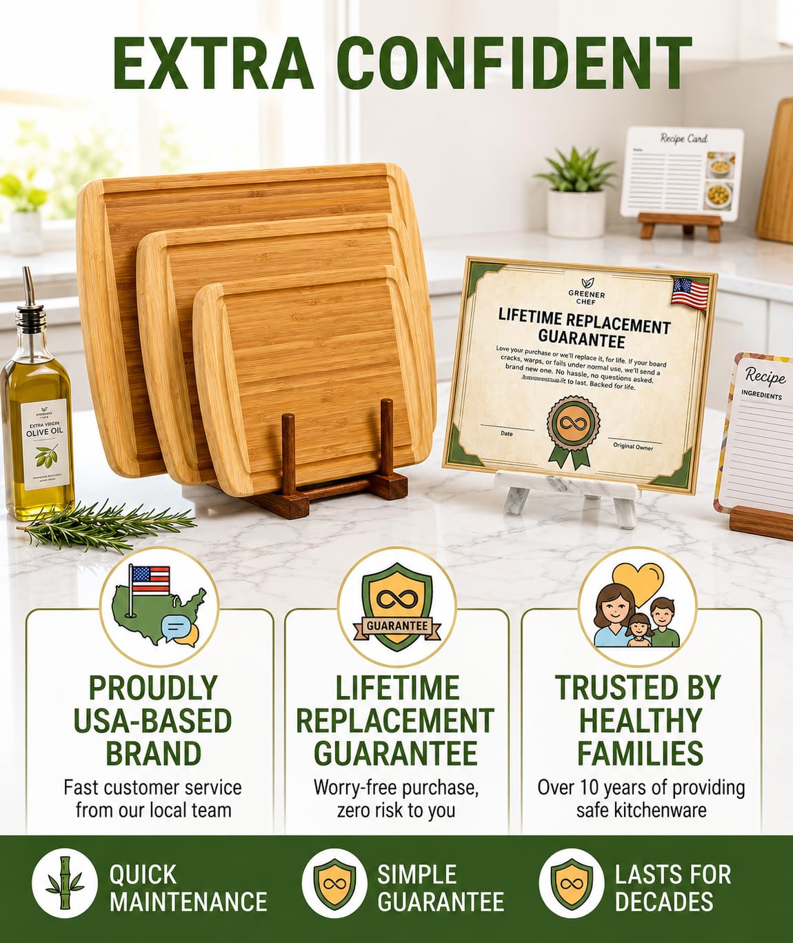 INDESTRUCTIBLE Extra Large Bamboo Cutting Board Set of 3 with Vertical Grain Strength Technology (3 Count)