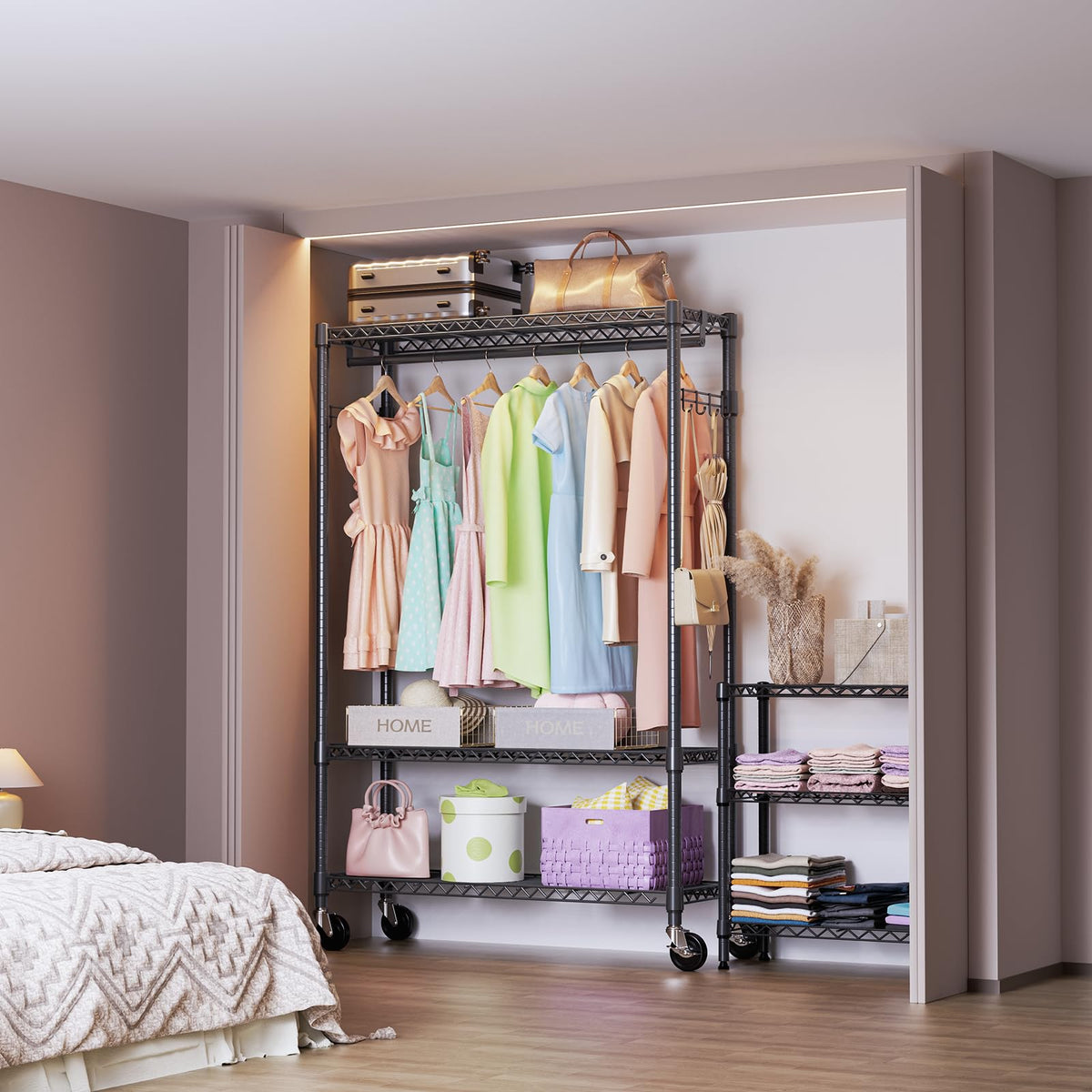 Heavy Duty Rolling Garment Rack Wire Clothes Rack for Hanging Clothes