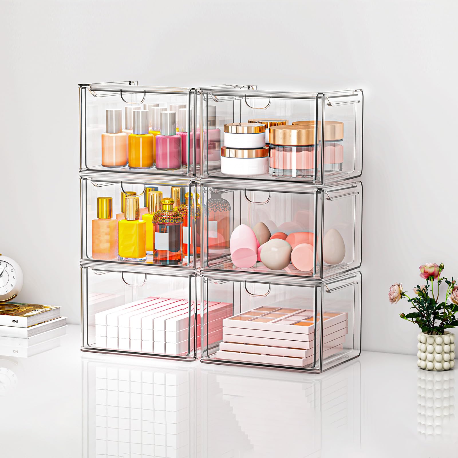 6 Pack Stackable Acrylic Storage Drawers (6 Count)