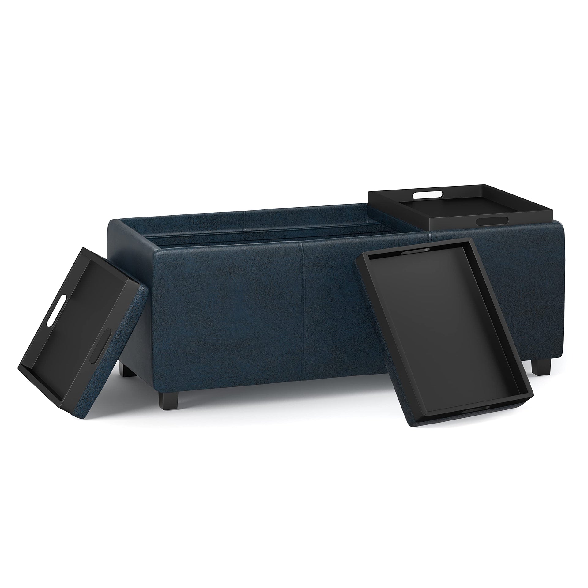 Avalon 42" Wide Vegan Leather Storage Ottoman in Dark Blue