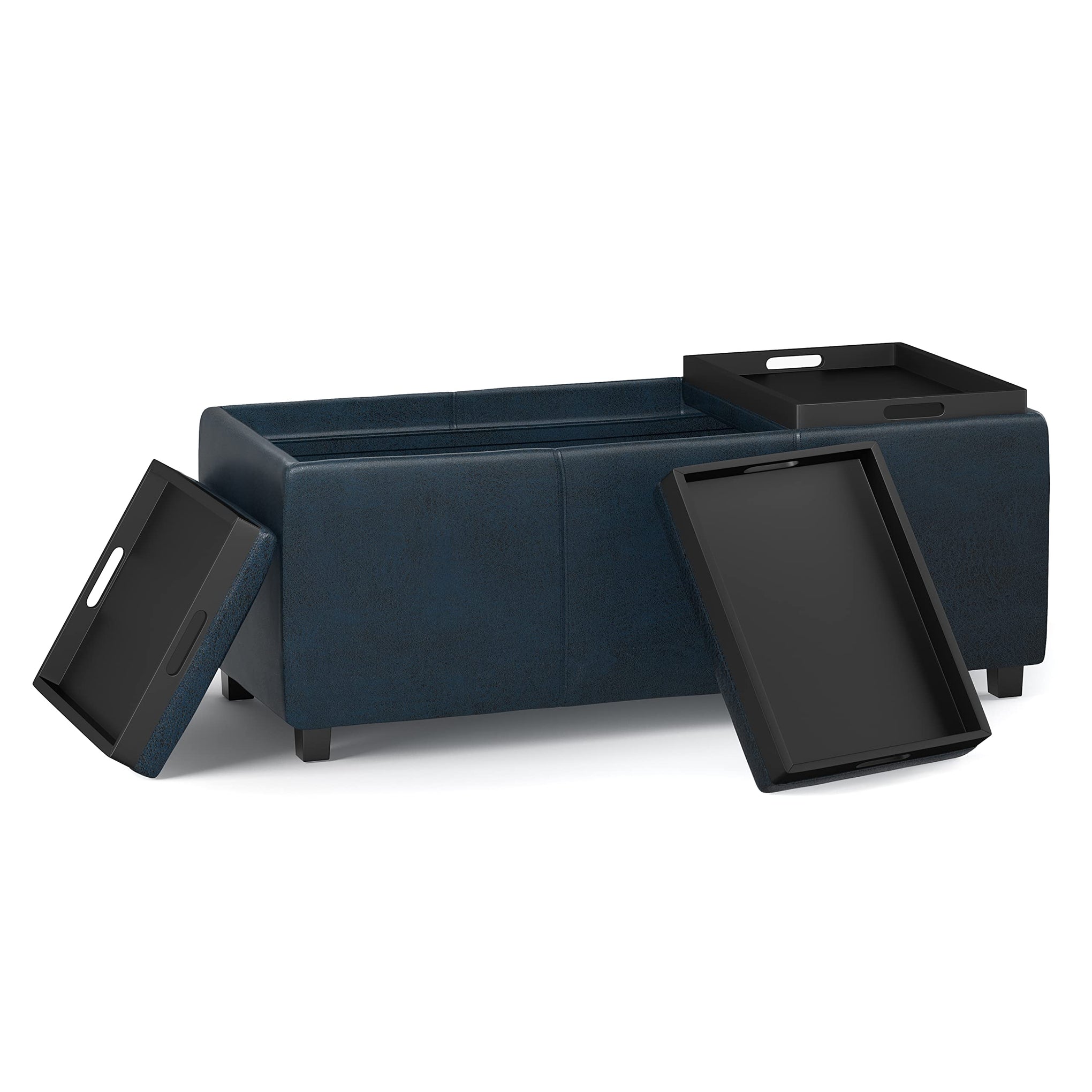 Avalon 42" Wide Vegan Leather Storage Ottoman in Dark Blue