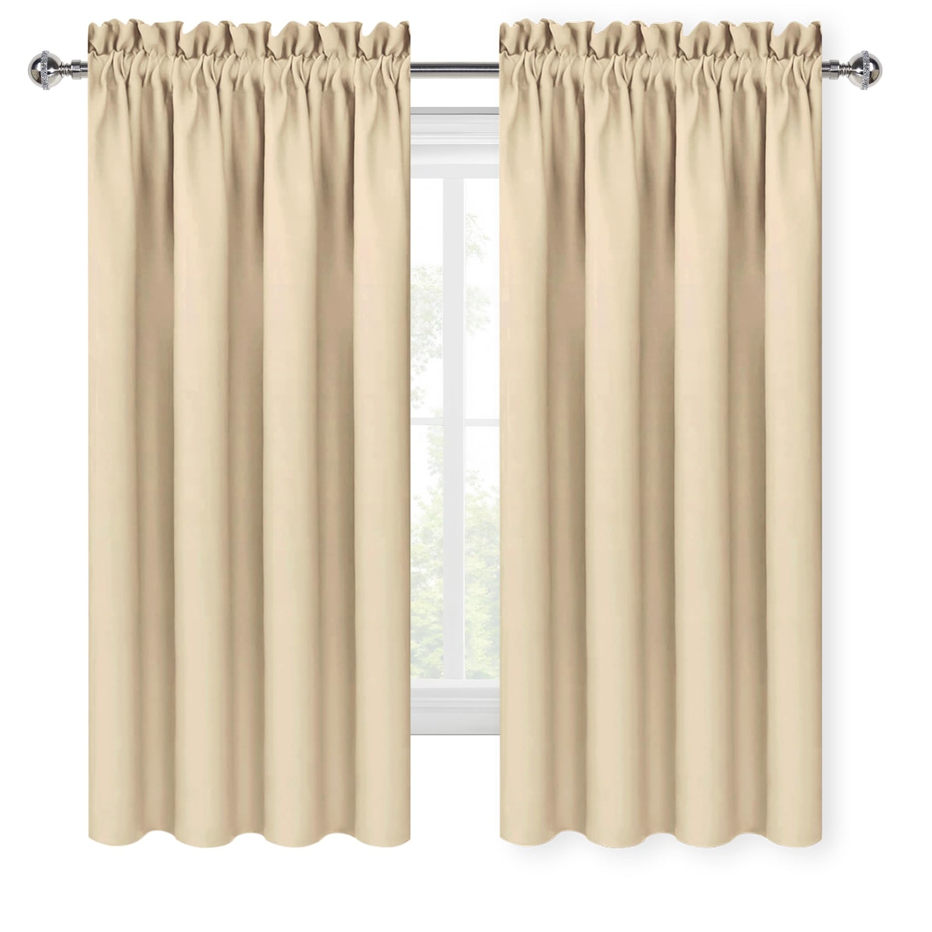 Blackout Curtains for Bedroom Living Room 52 x 45 Inch Long Beige (2 Count)