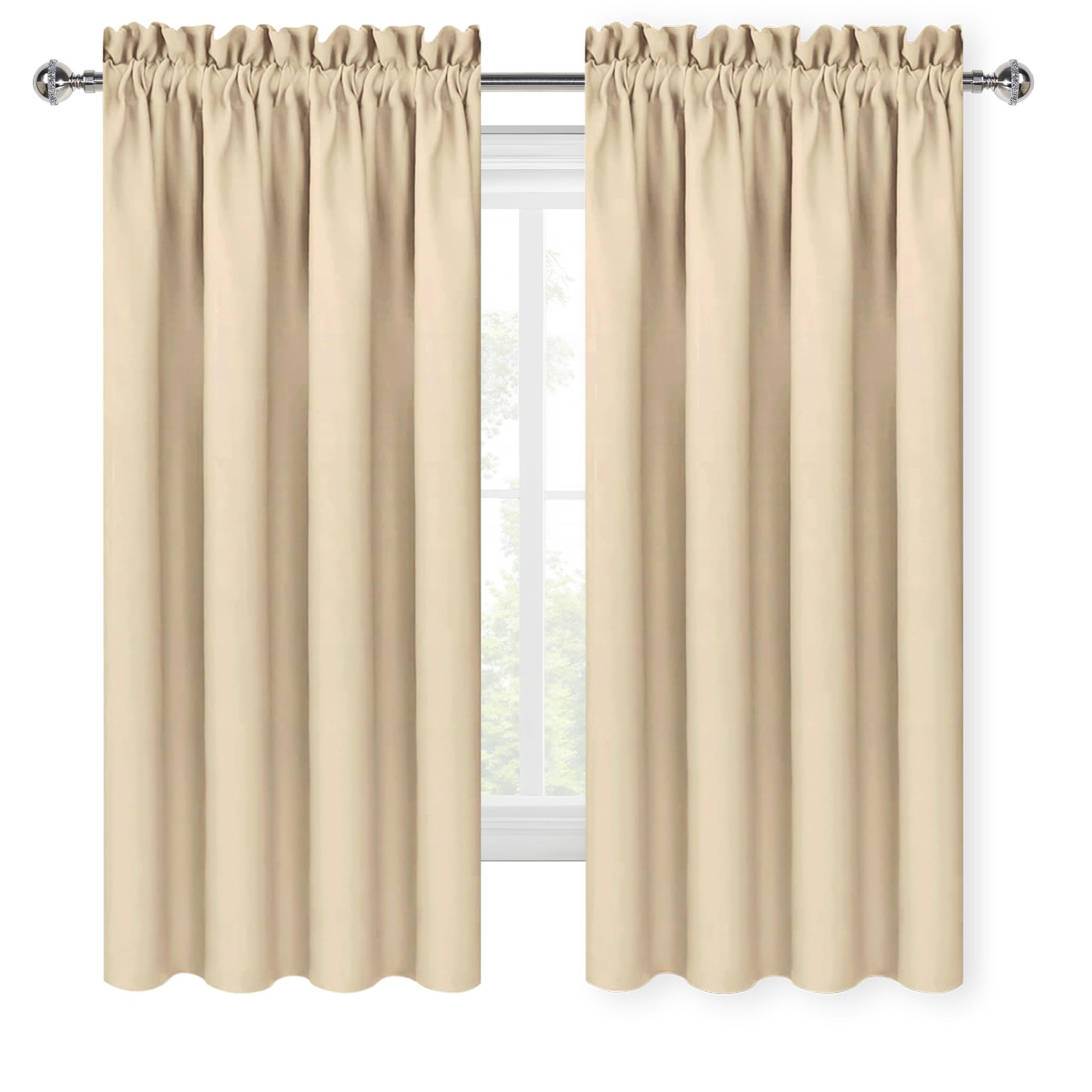 Blackout Curtains for Bedroom Living Room 52 x 45 Inch Long Beige (2 Count)
