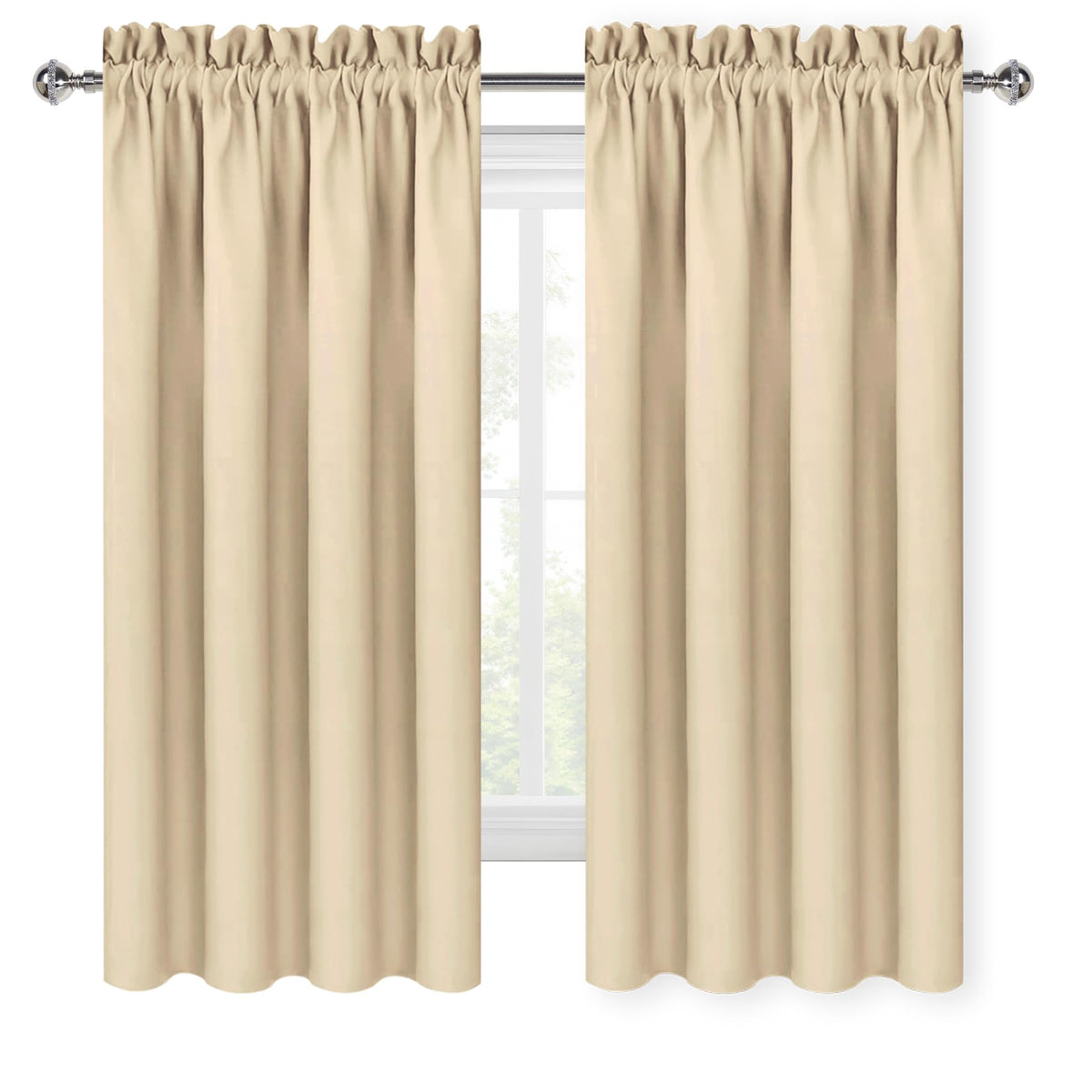 Wide Blackout Curtains for Bedroom Living Room 70 x 72 Inch Long Beige (2 Count)