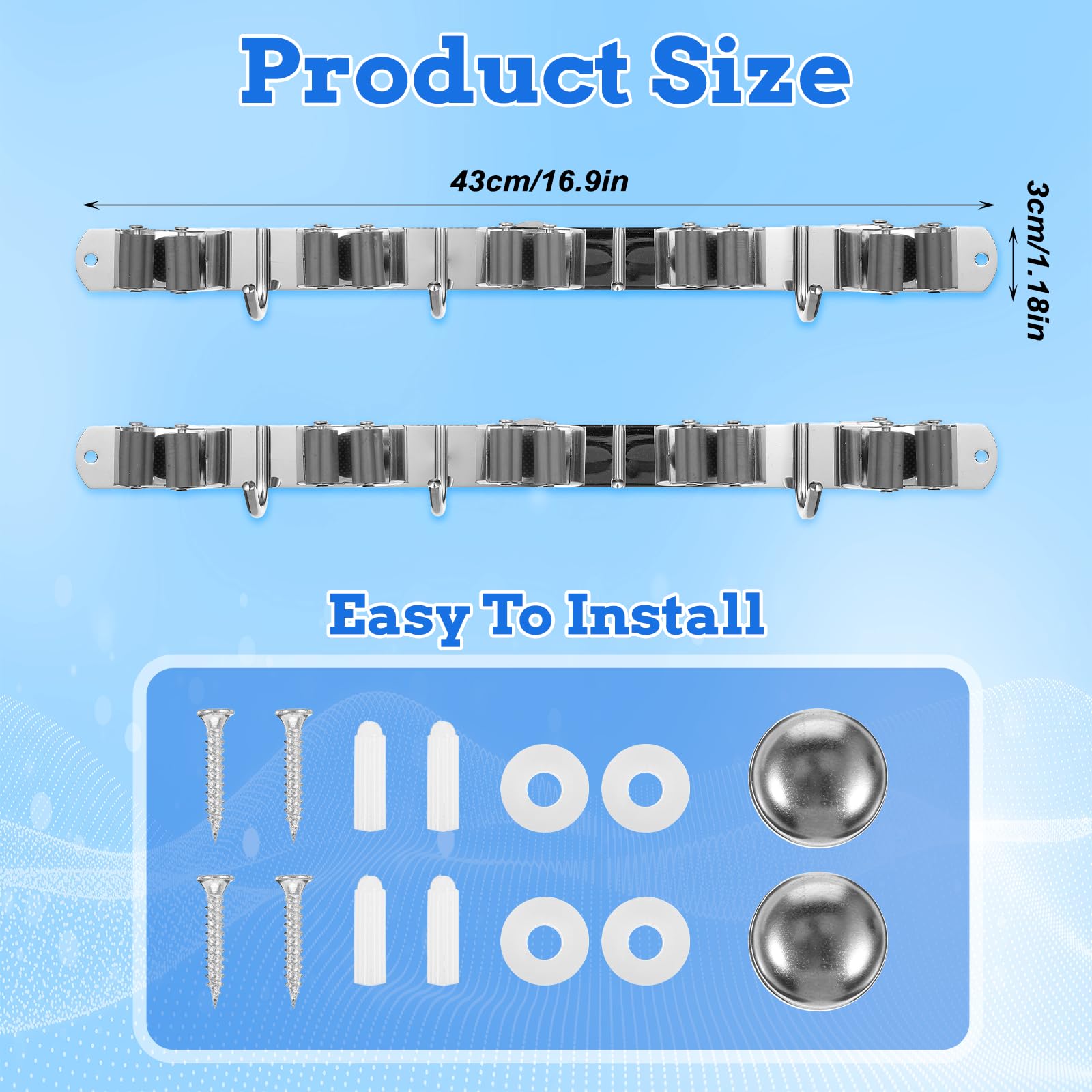 2 Pack Heavy Duty Wall Mount Broom Holder (2 Count)