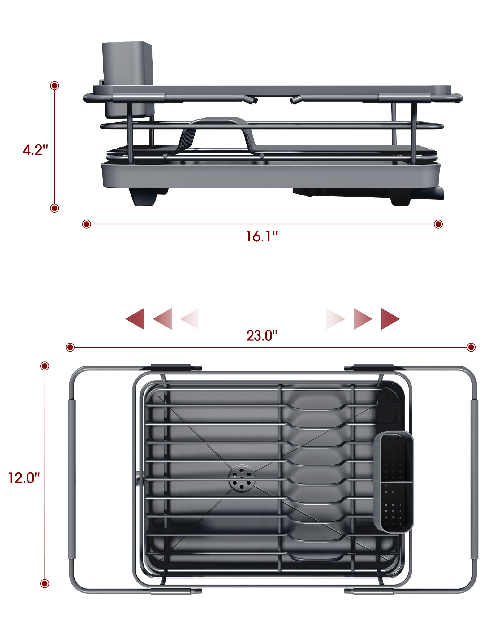 Extendable Dish Drying Rack Over Sink with Dish Drainer
