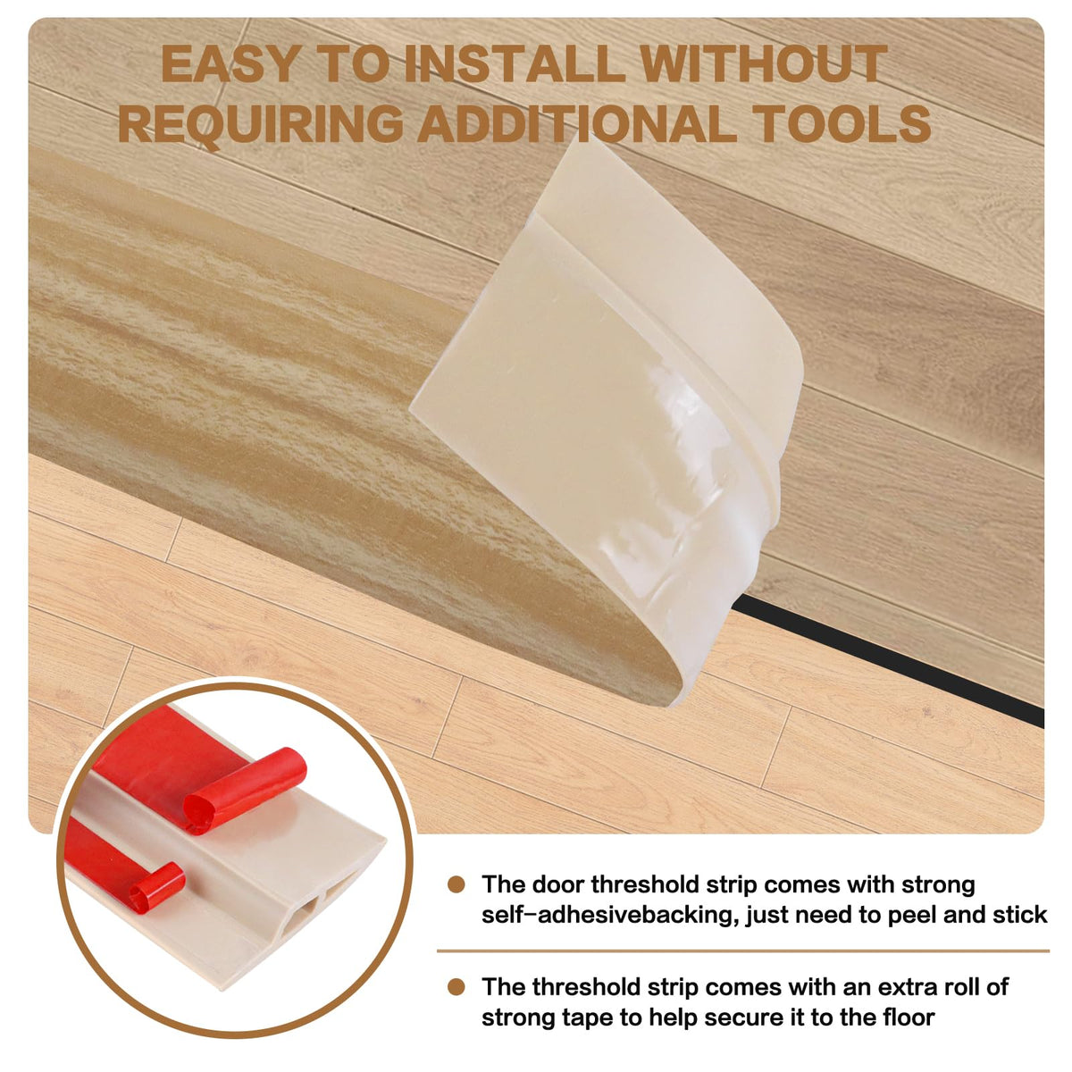 Floor Transition Strip Vinyl Door Threshold Ramp Self Adhesive Carpet Edging Strip Doorway Edge Trim (3.3 Foot)