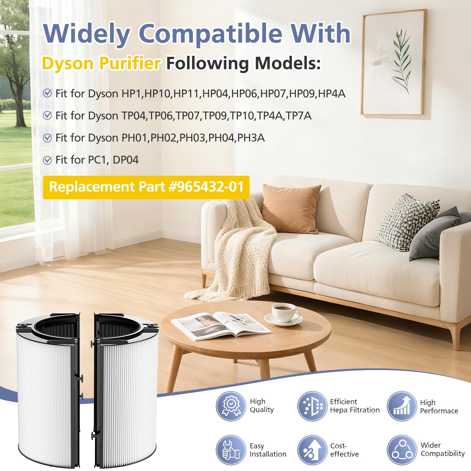 360° Combi Glass Hepa + Carbon Filter for Dyson Air Purifier TP07 TP10 PC1 (2 Count)