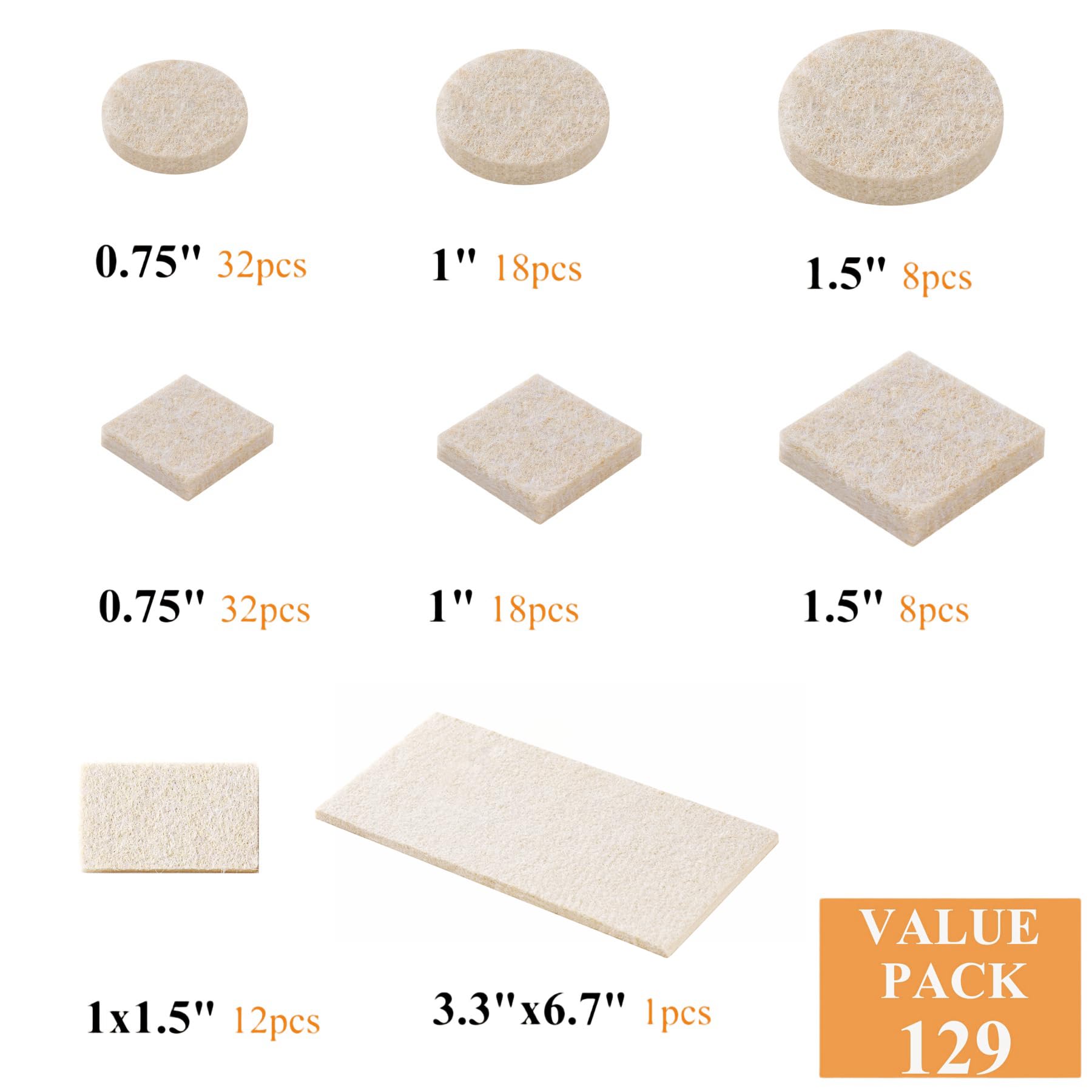 Felt Furniture Pads for Hardwood Floors 129 Piece (129 Count)