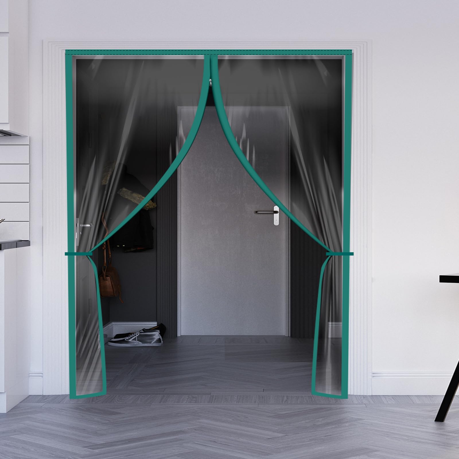Zipper 72 x 80 Inch Dust Barrier Door Kit 6 x 6.7 ft Winter Construction Door Reusable Plastic Curtain Cover Containment Standard Doorway Temporary Wall Screen Sheeting for Bathroom Hallway