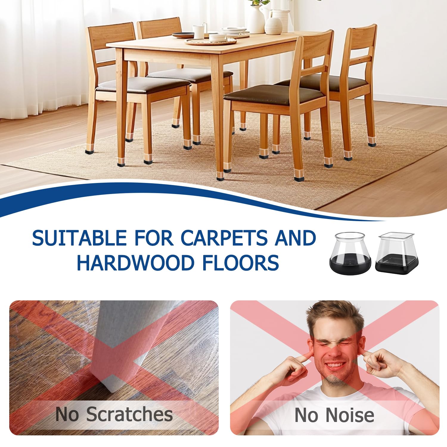 28 Pcs Chair Leg Floor Protectors for Carpet Square Clear (28 Count)
