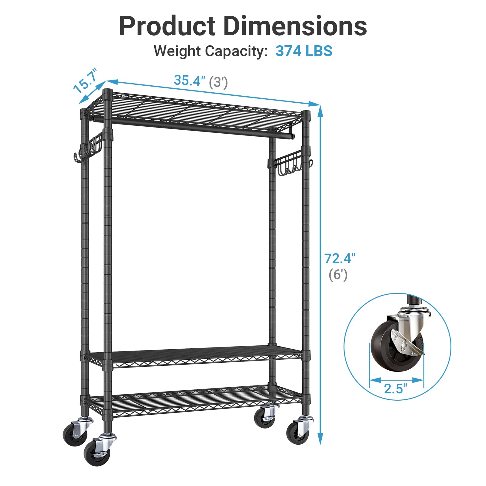 R3C Rolling Clothes Rack with Cover Portable Closet Heavy Duty