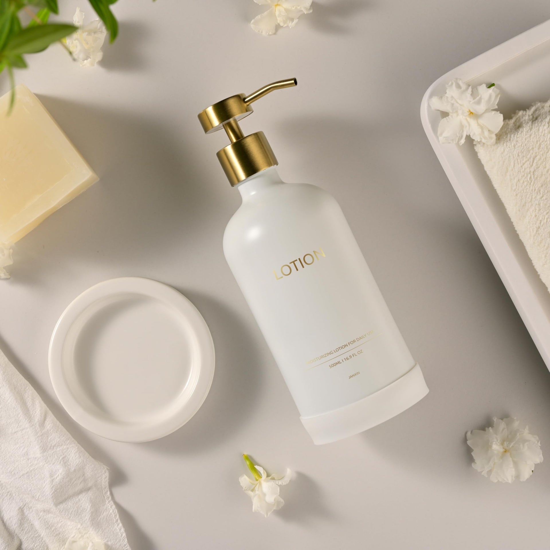 Glass Soap Dispenser Bathroom Set by Janxin