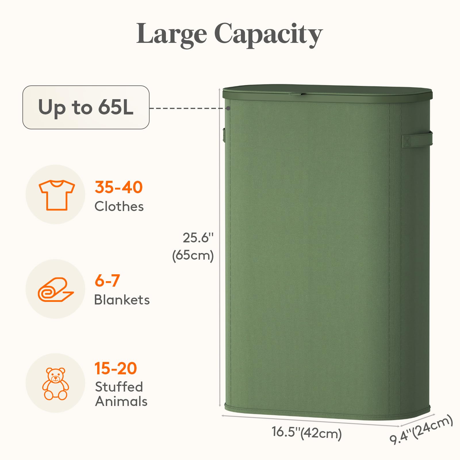 Slim Laundry Basket with Lid and Removable Bag