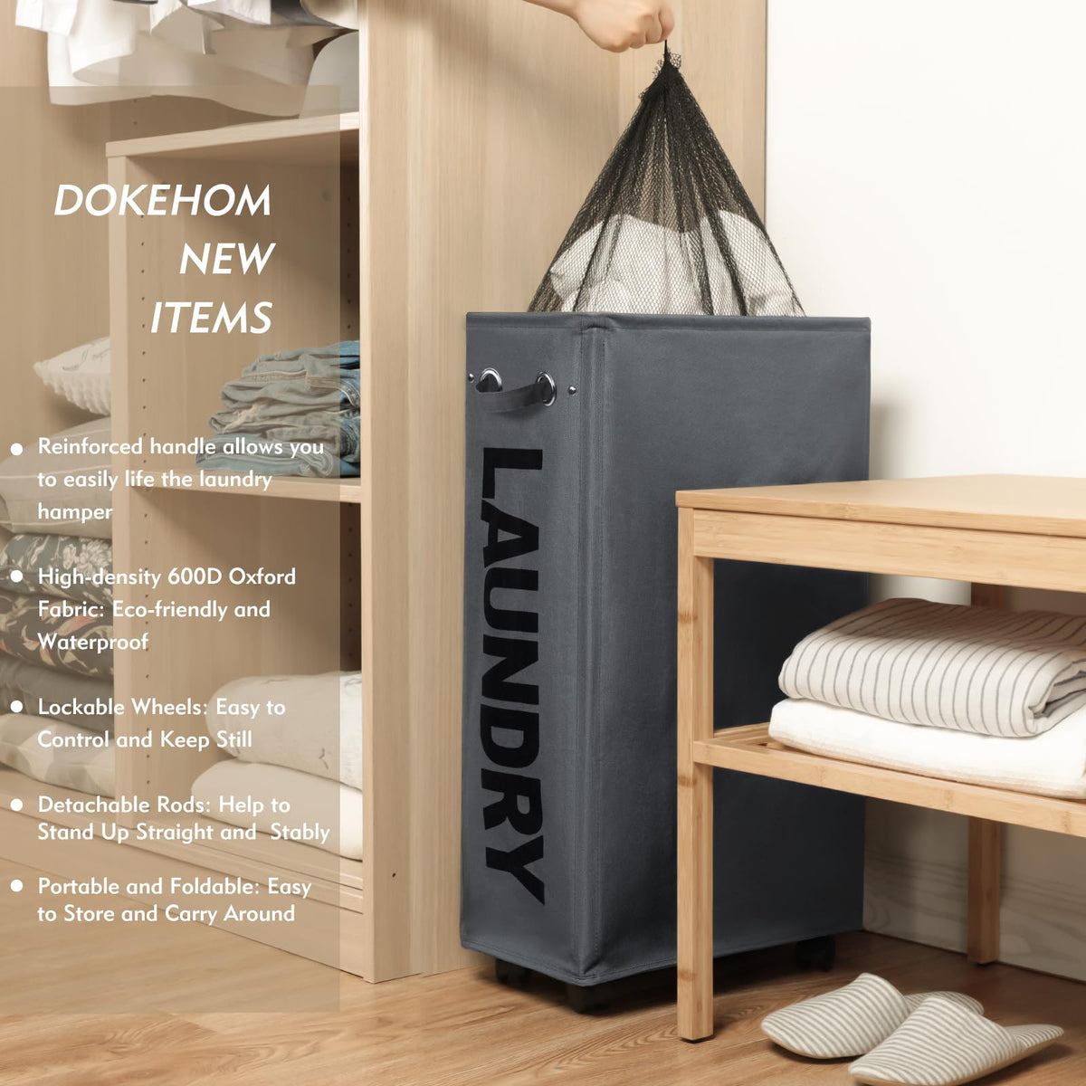 29" Enlarged Slim Rolling Laundry Basket Hamper on Wheels