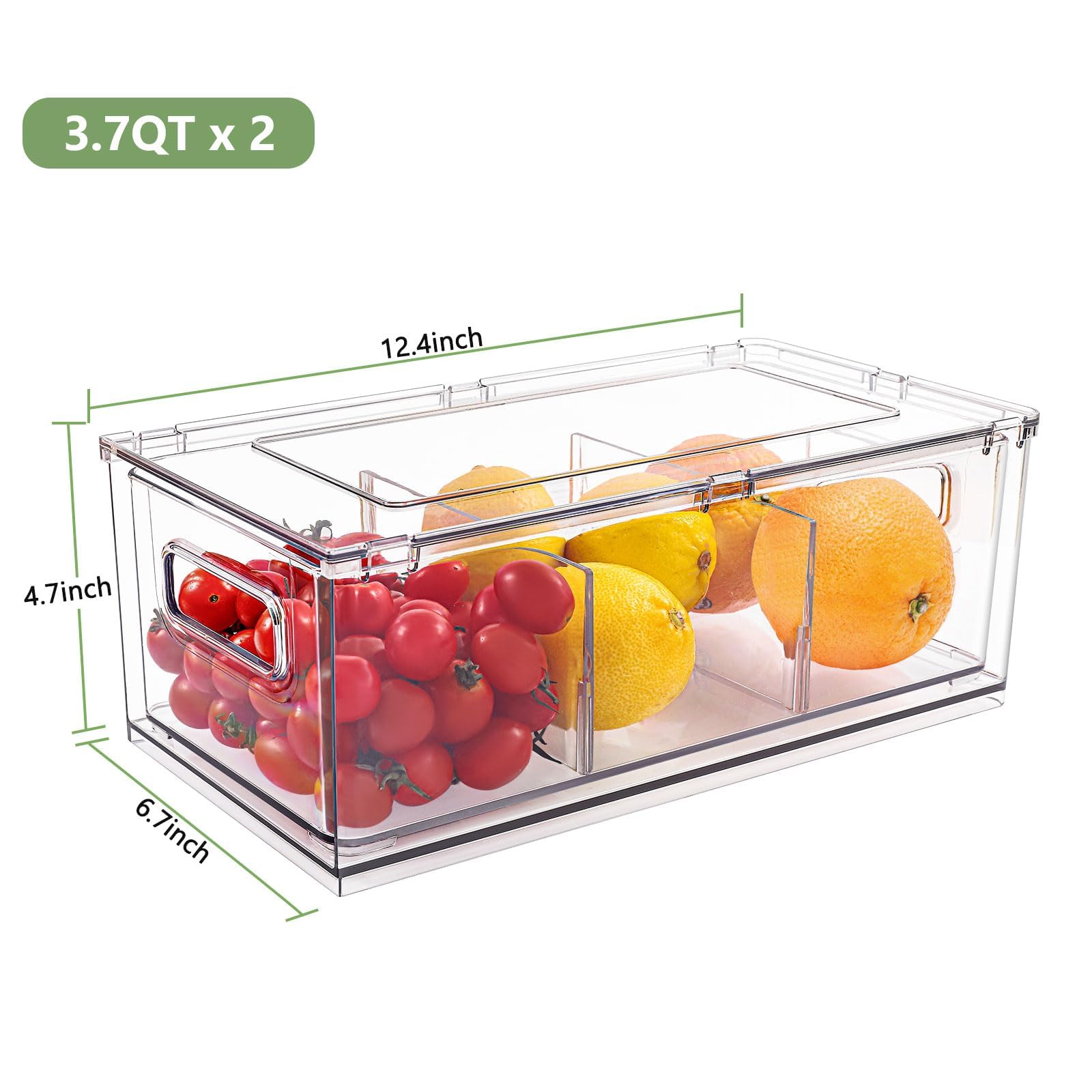 3.7QT Refrigerator Fridge Organizers Storage Bin with Pull