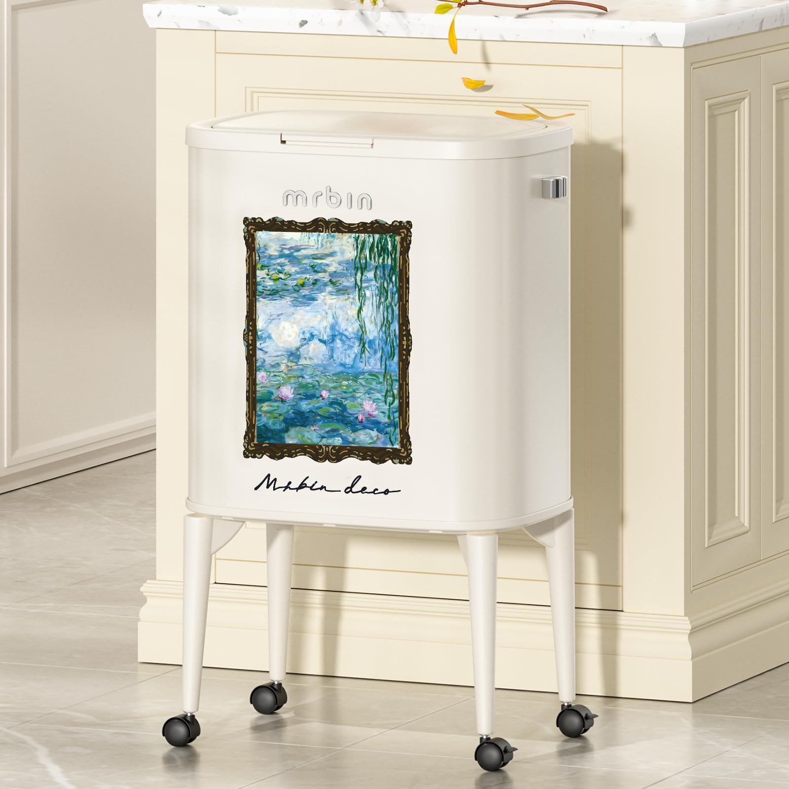 Metal Kitchen Trash Can with Wheel Legs