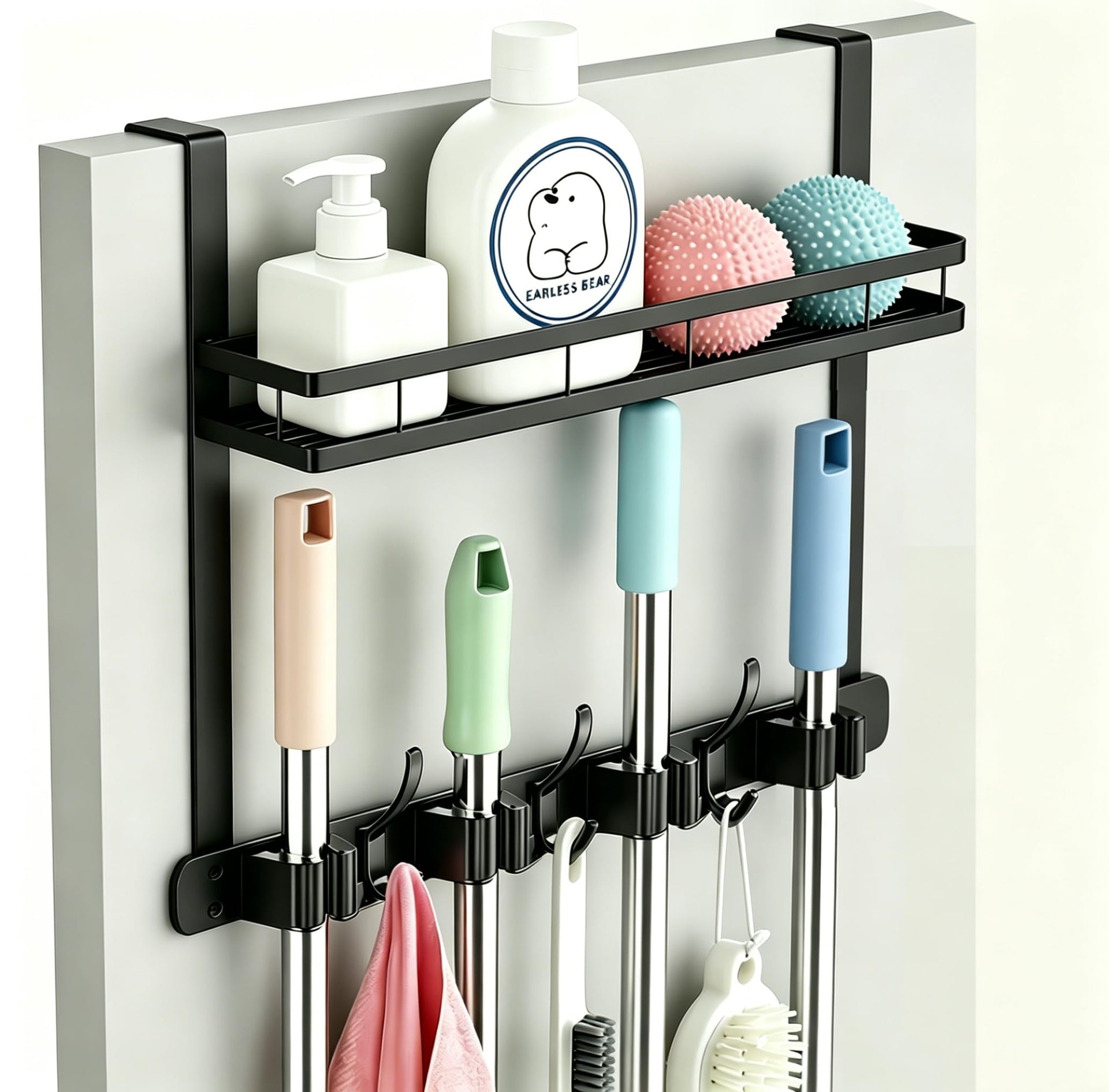 Over the Door Heavy Duty Metal Broom & Mop Holder