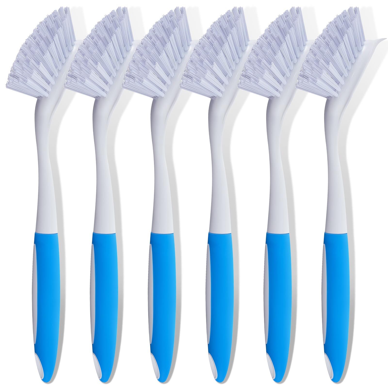 6 Pcs Blue Kitchen Scrub Dish Brush Bulk with 11 Inch Handle Cleaning Dish Scrubber with Stiff Bristles Washing Scrub Brushes for Housekeeping for Pots and Pans (6 Count)