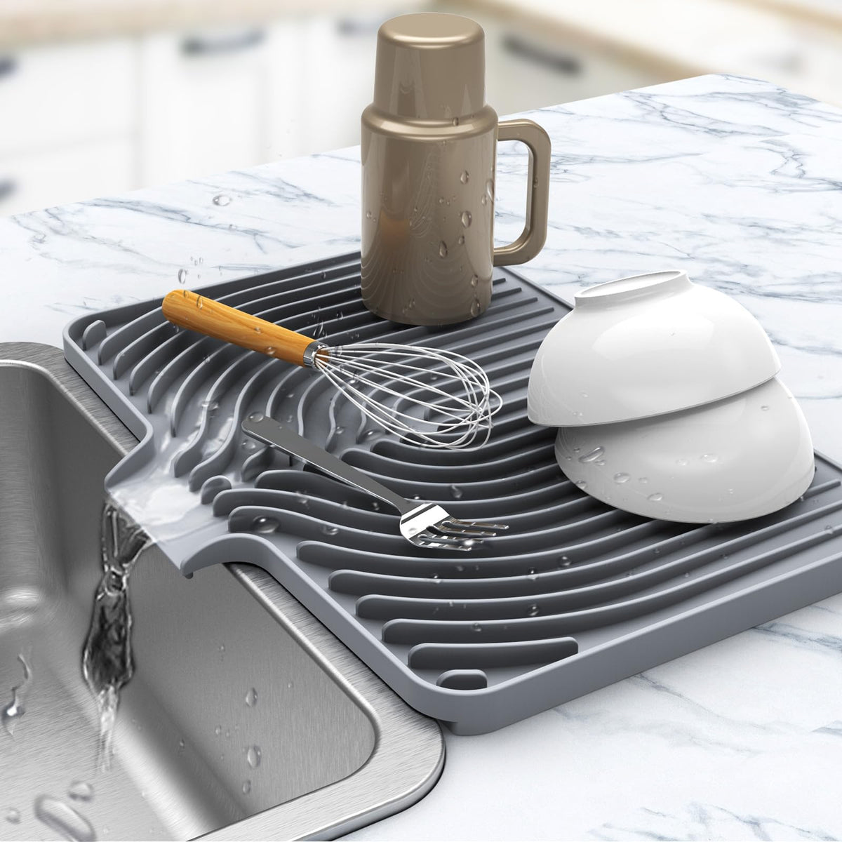 Dish Drying Mat for sink with a bulged edge